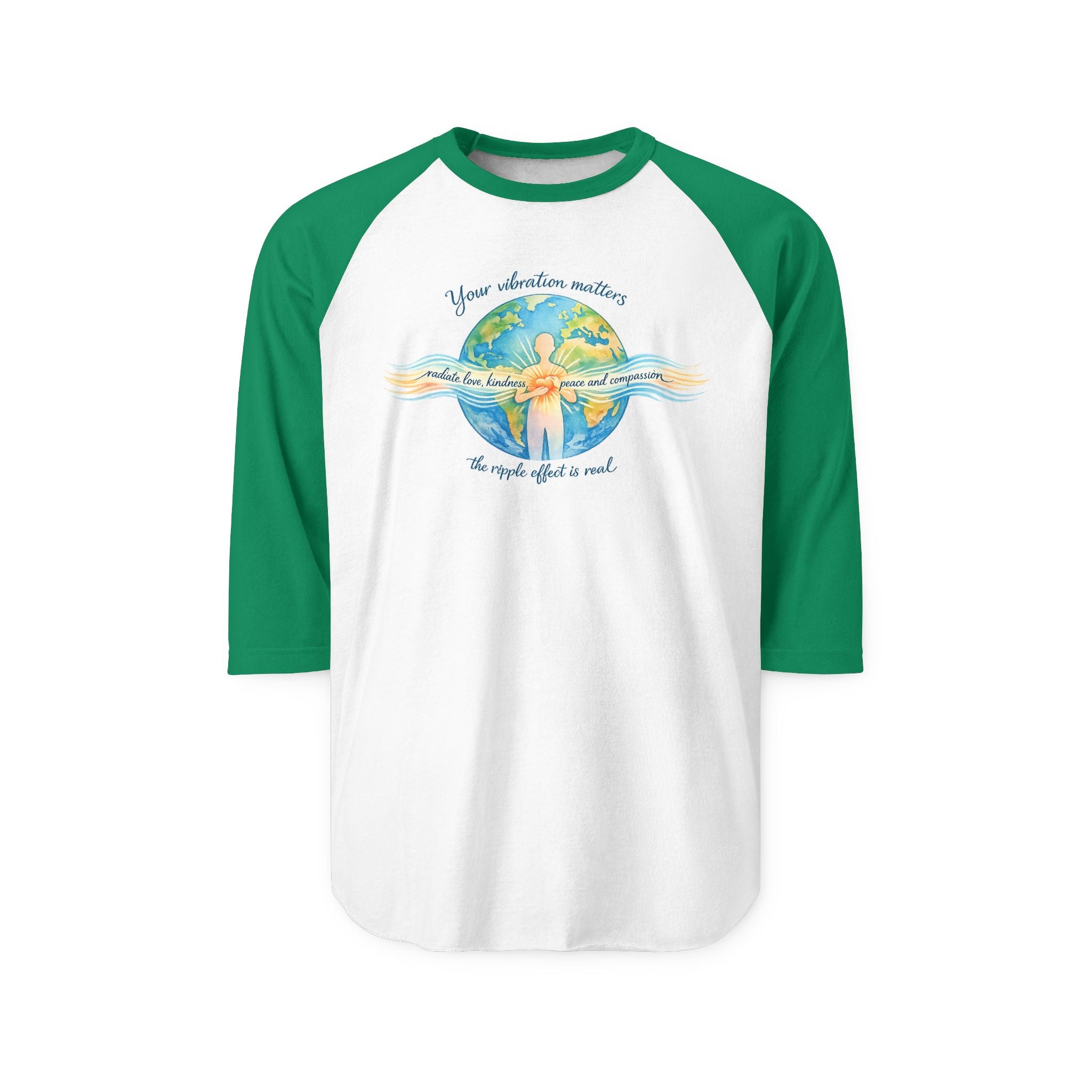Vibrate Peace Raglan Shirt — Radiate Peace, Love & Kindness 3/4 Sleeve