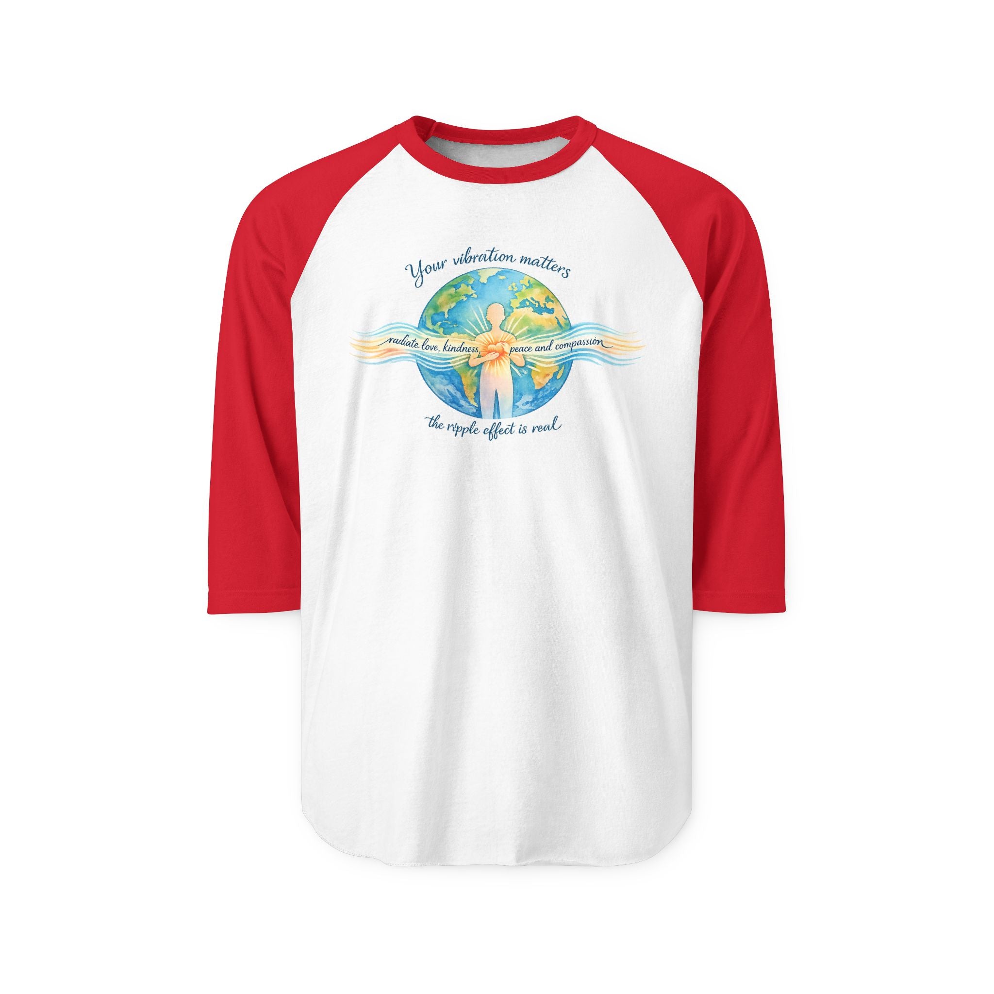 Vibrate Peace Raglan Shirt — Radiate Peace, Love & Kindness 3/4 Sleeve