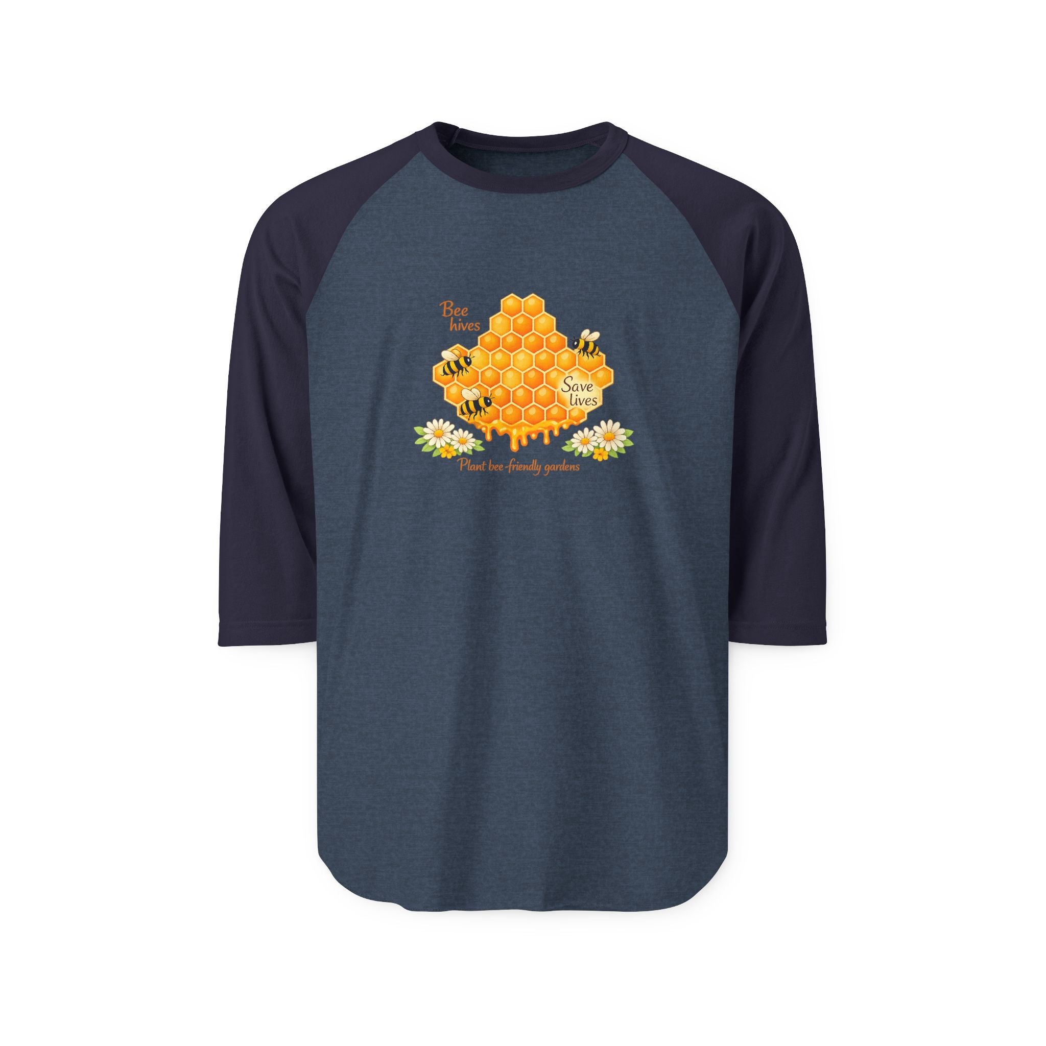 Bee Honeycomb Raglan Shirt — 'Bee Kind' Floral Baseball Tee