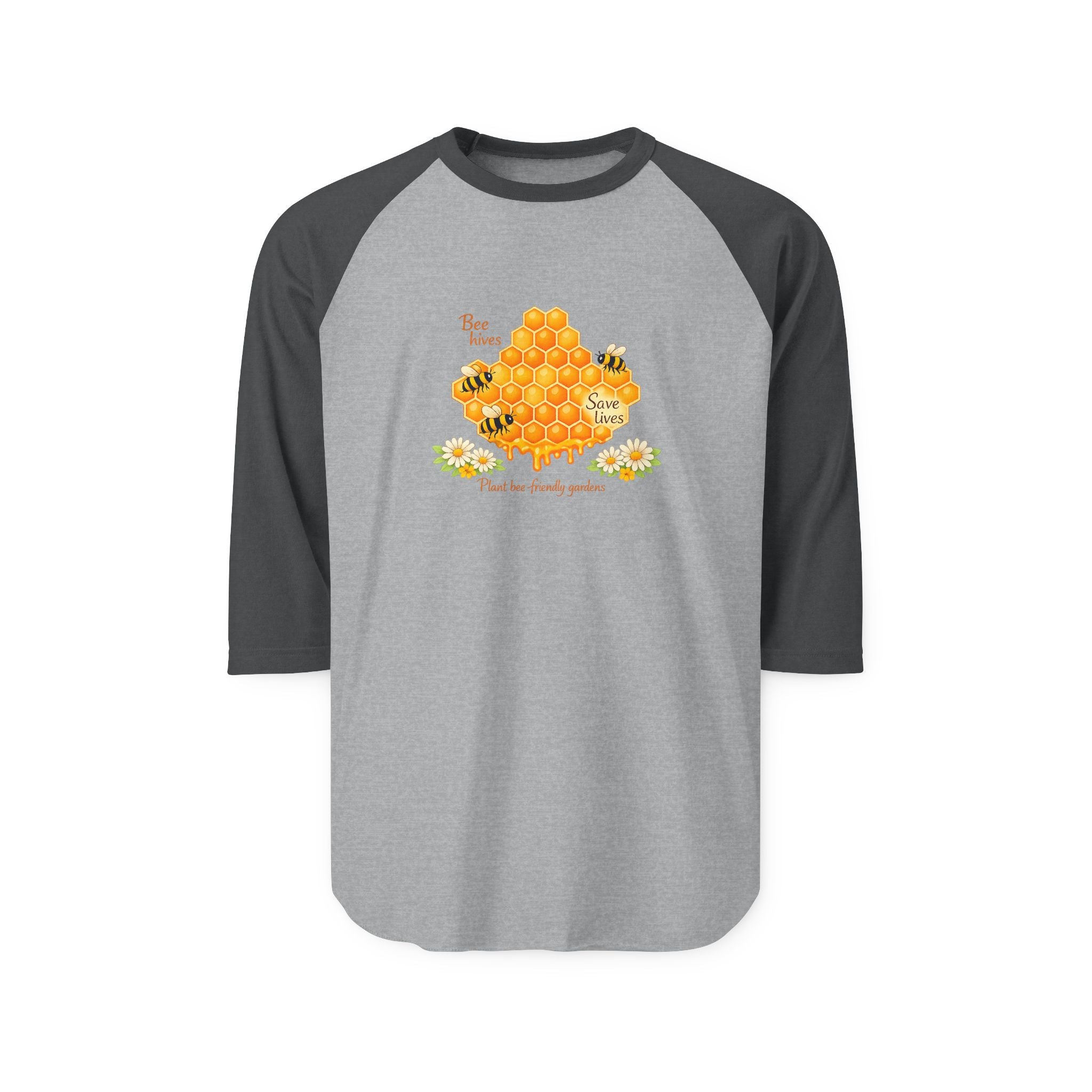 Bee Honeycomb Raglan Shirt — 'Bee Kind' Floral Baseball Tee