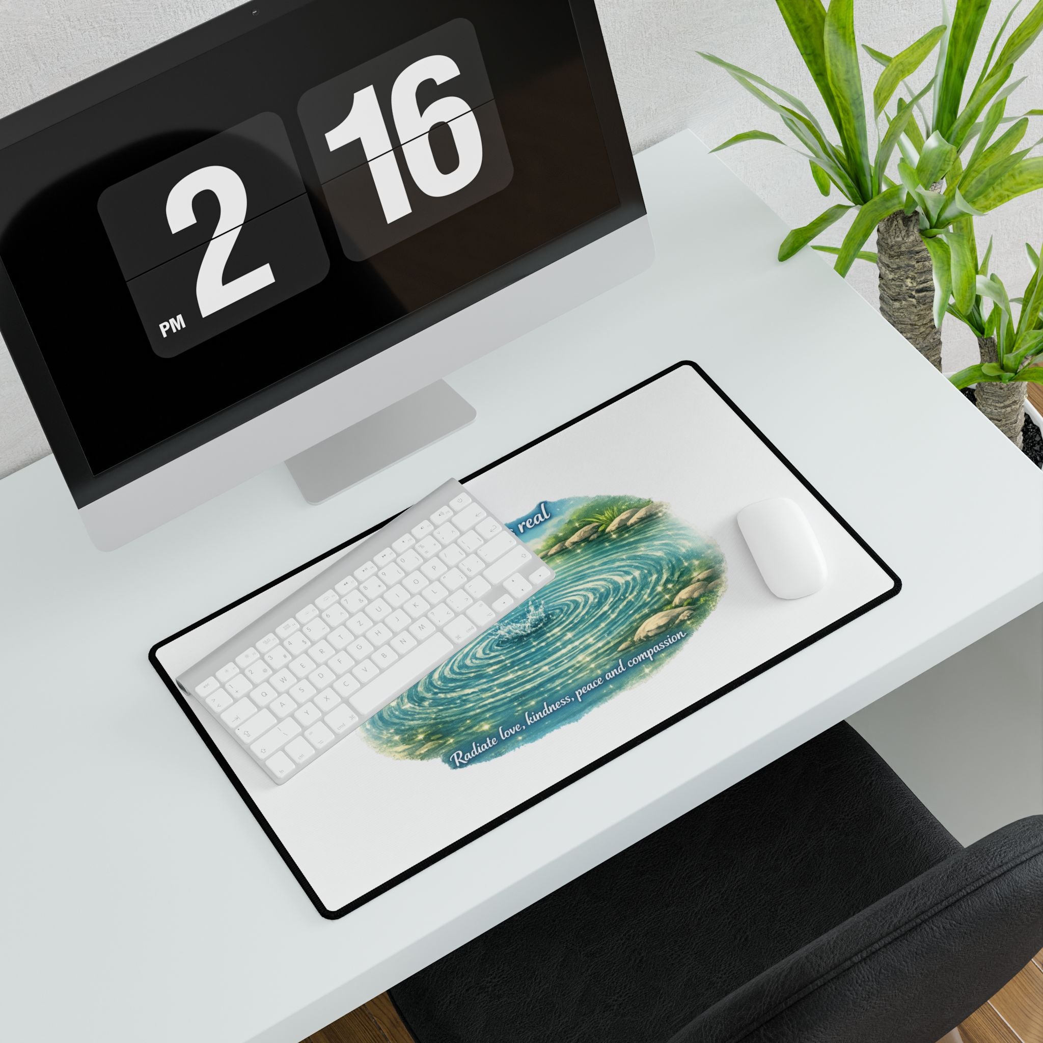 Ripple Effect Desk Mat — Tranquil Water Ripple Mouse Pad with Inspirational Quote