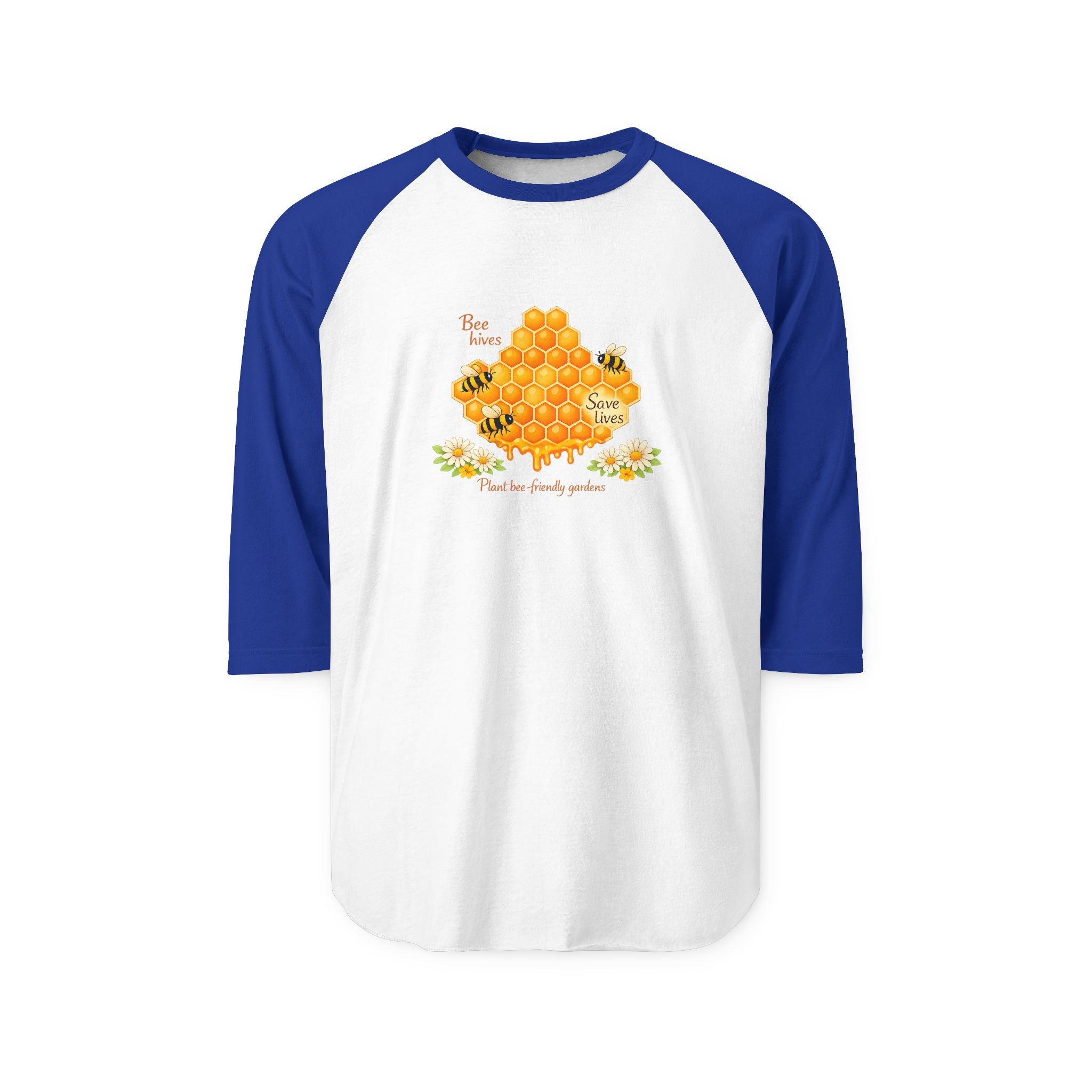 Bee Honeycomb Raglan Shirt — 'Bee Kind' Floral Baseball Tee
