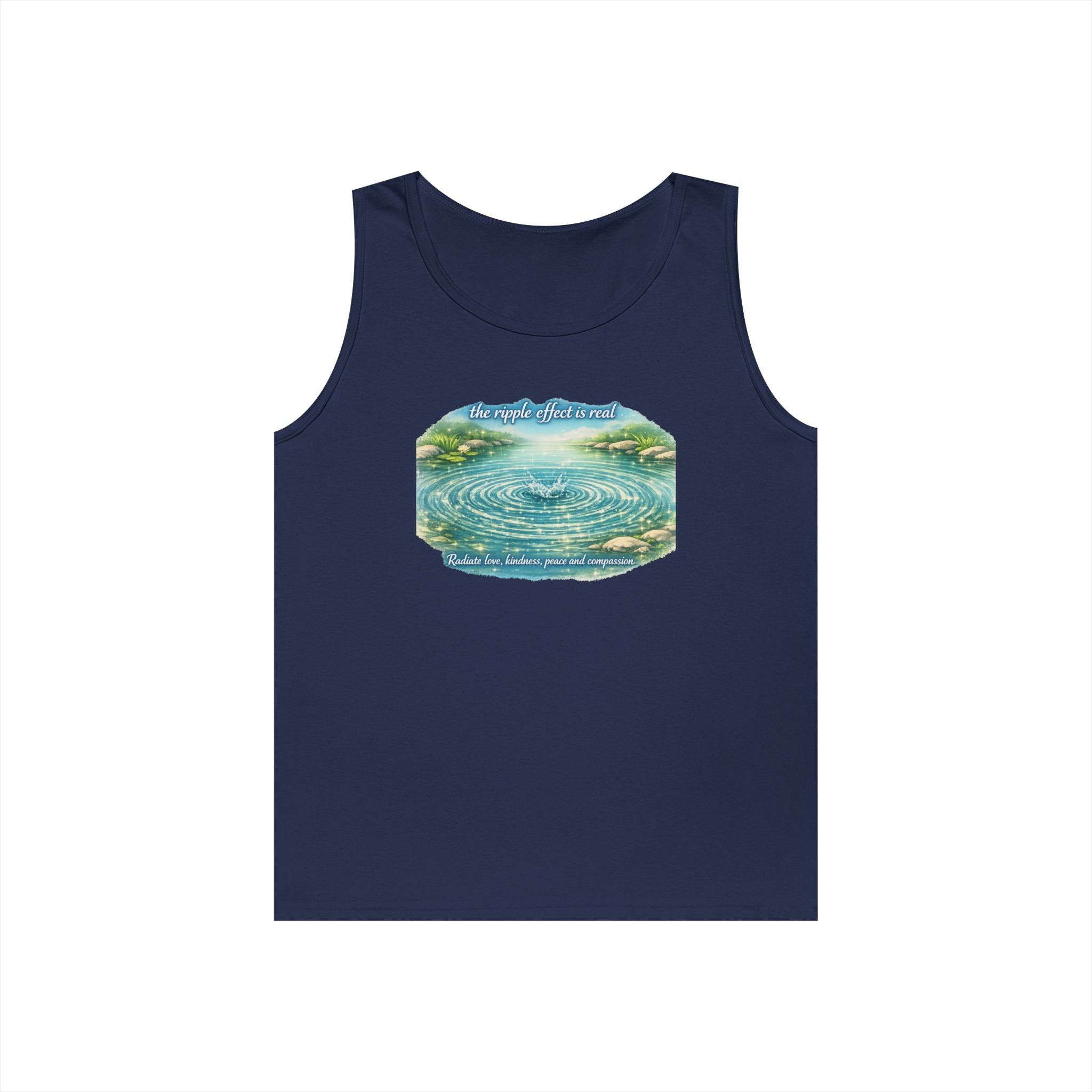 Lake Ripple Nature Tank Top — Serene Watercolor Mountain Pond Design