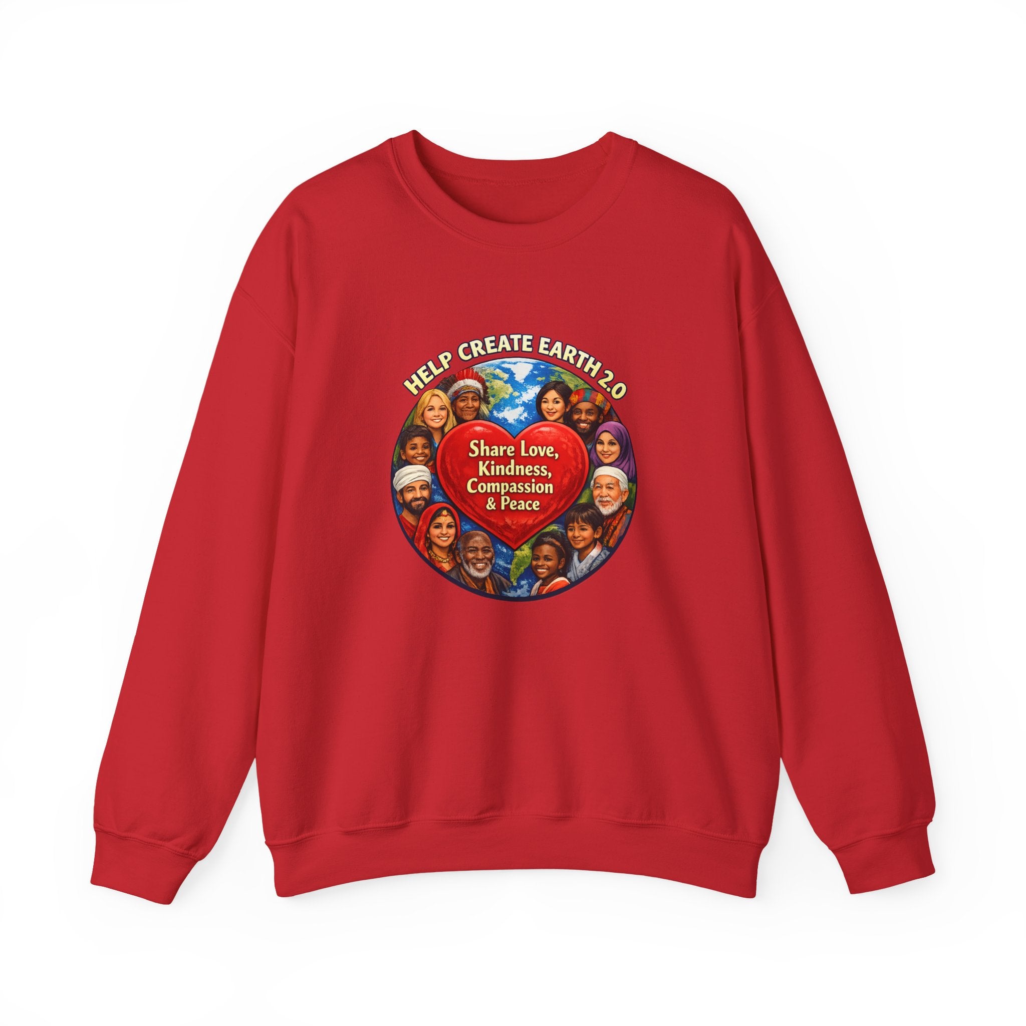 Crewneck Sweatshirt – "Share Love, Kindness, Compassion & Peace" Multicultural Heart Design