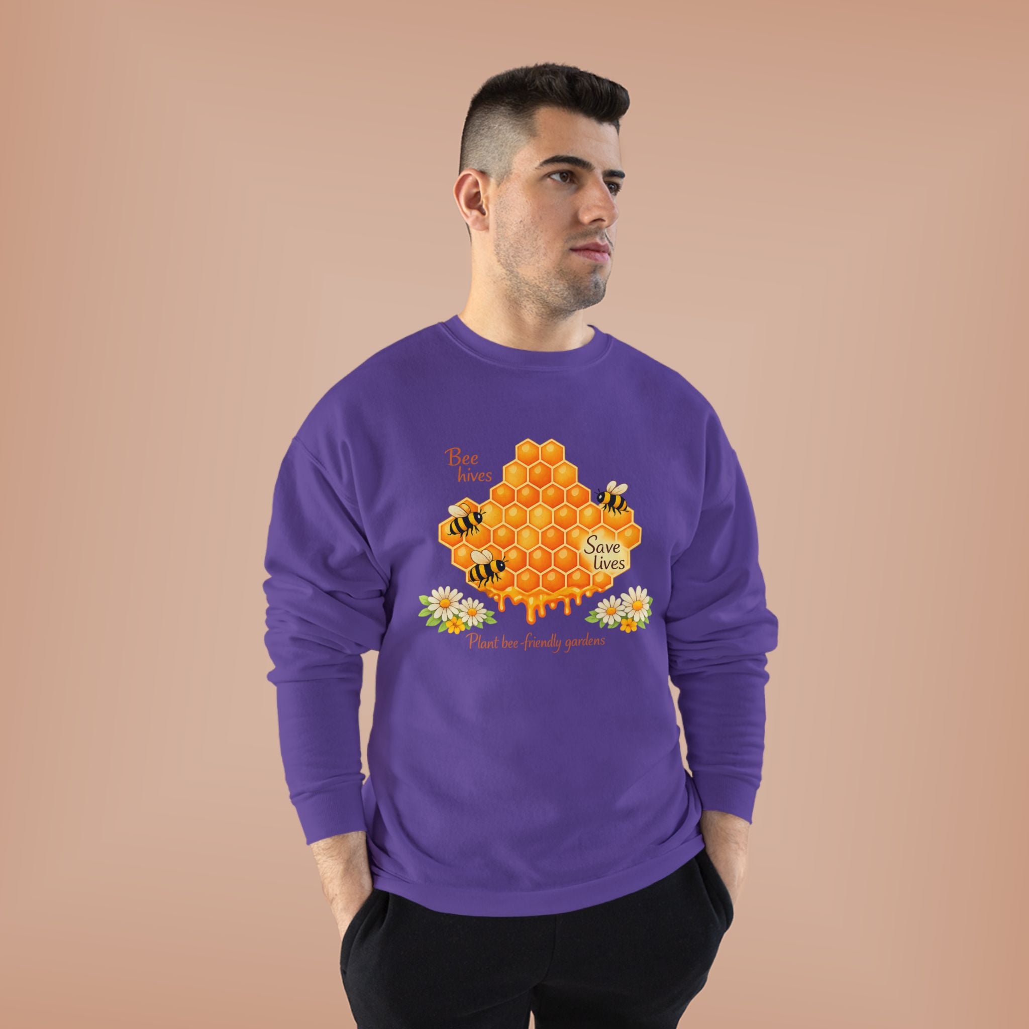 Bee Hive Sweatshirt – Save the Bees Honeycomb Floral Crewneck