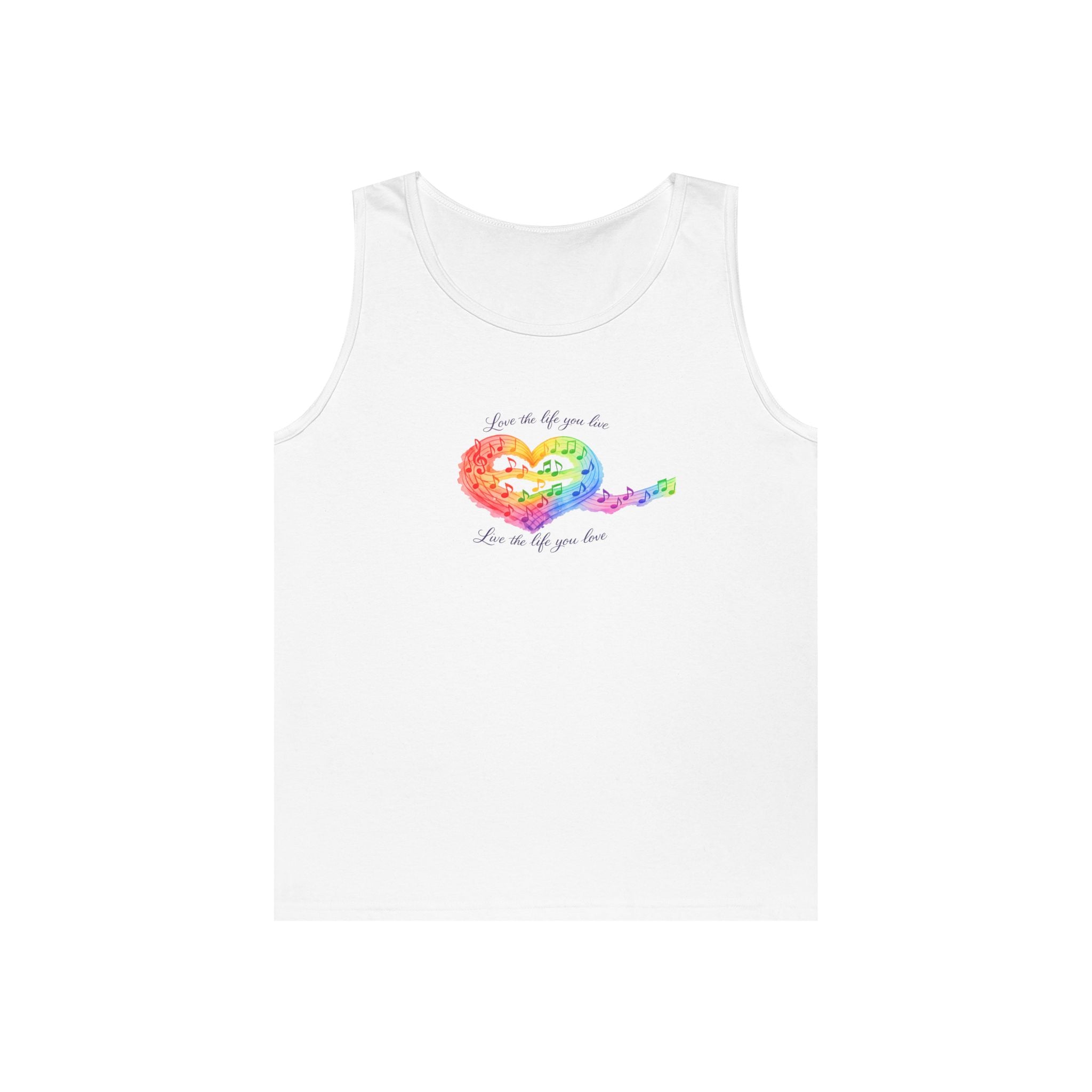 Rainbow Heart Tank Top — "Love the life you live"