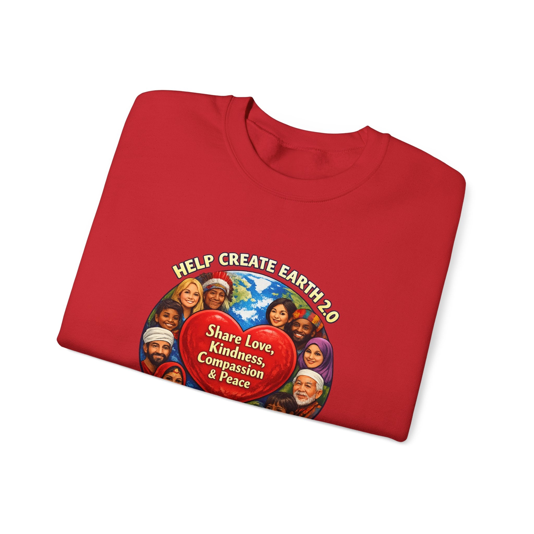 Crewneck Sweatshirt – "Share Love, Kindness, Compassion & Peace" Multicultural Heart Design