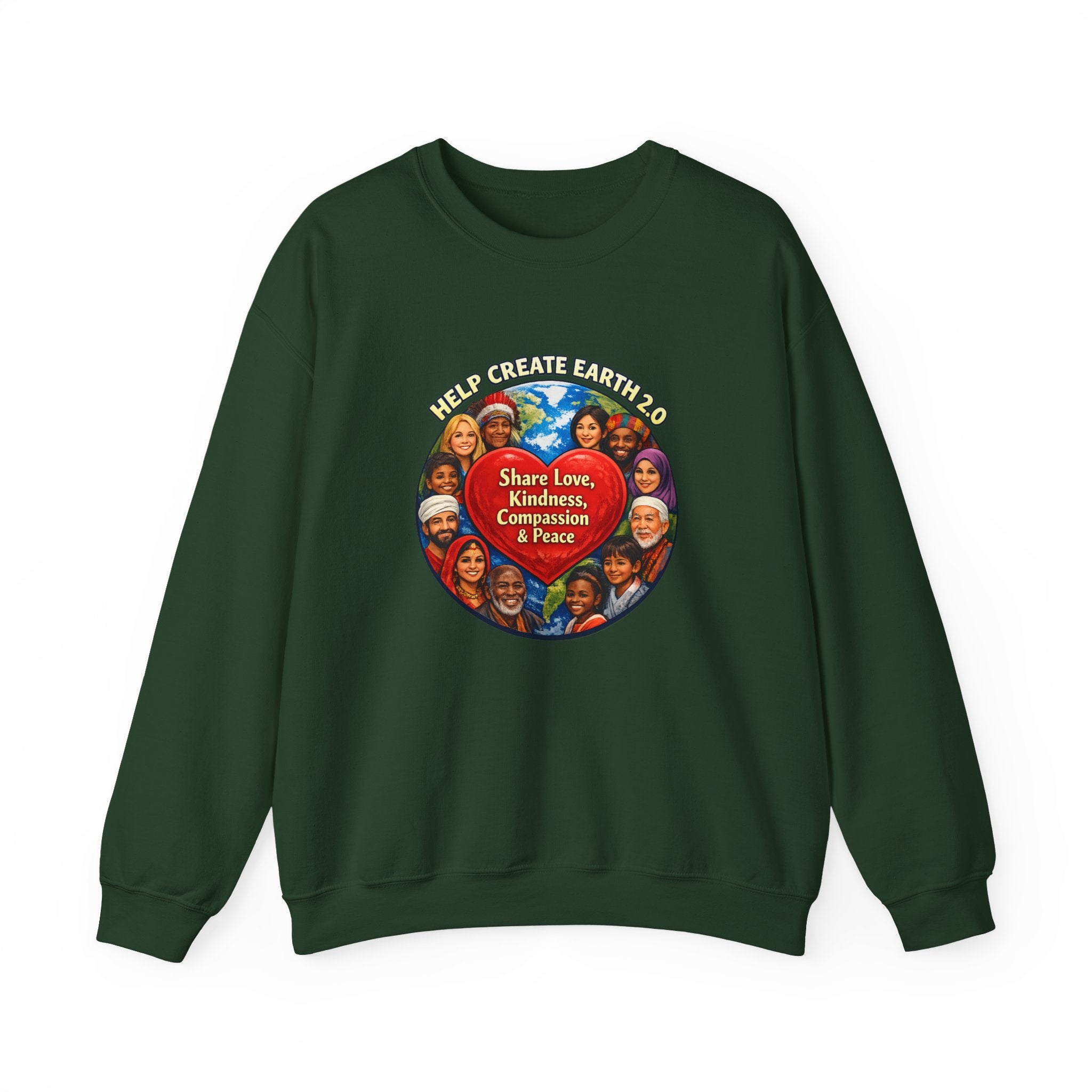 Crewneck Sweatshirt – "Share Love, Kindness, Compassion & Peace" Multicultural Heart Design