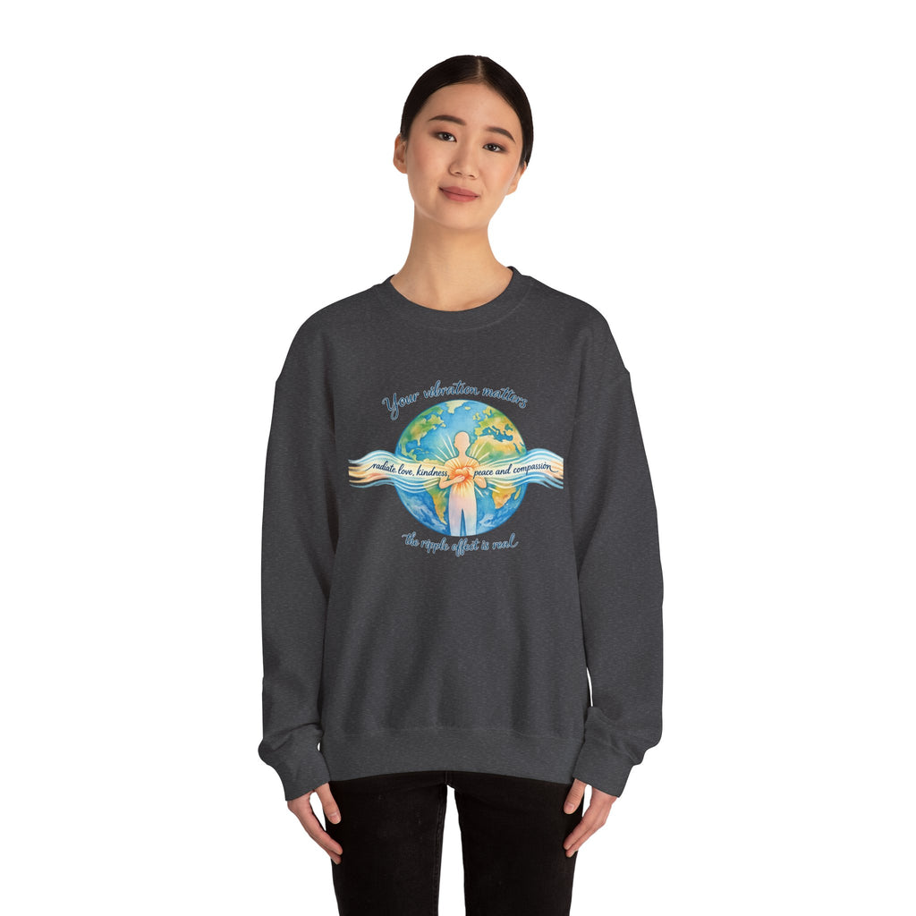 Crewneck Sweatshirt — "Your Vibration Matters" Earth & Heart Graphic