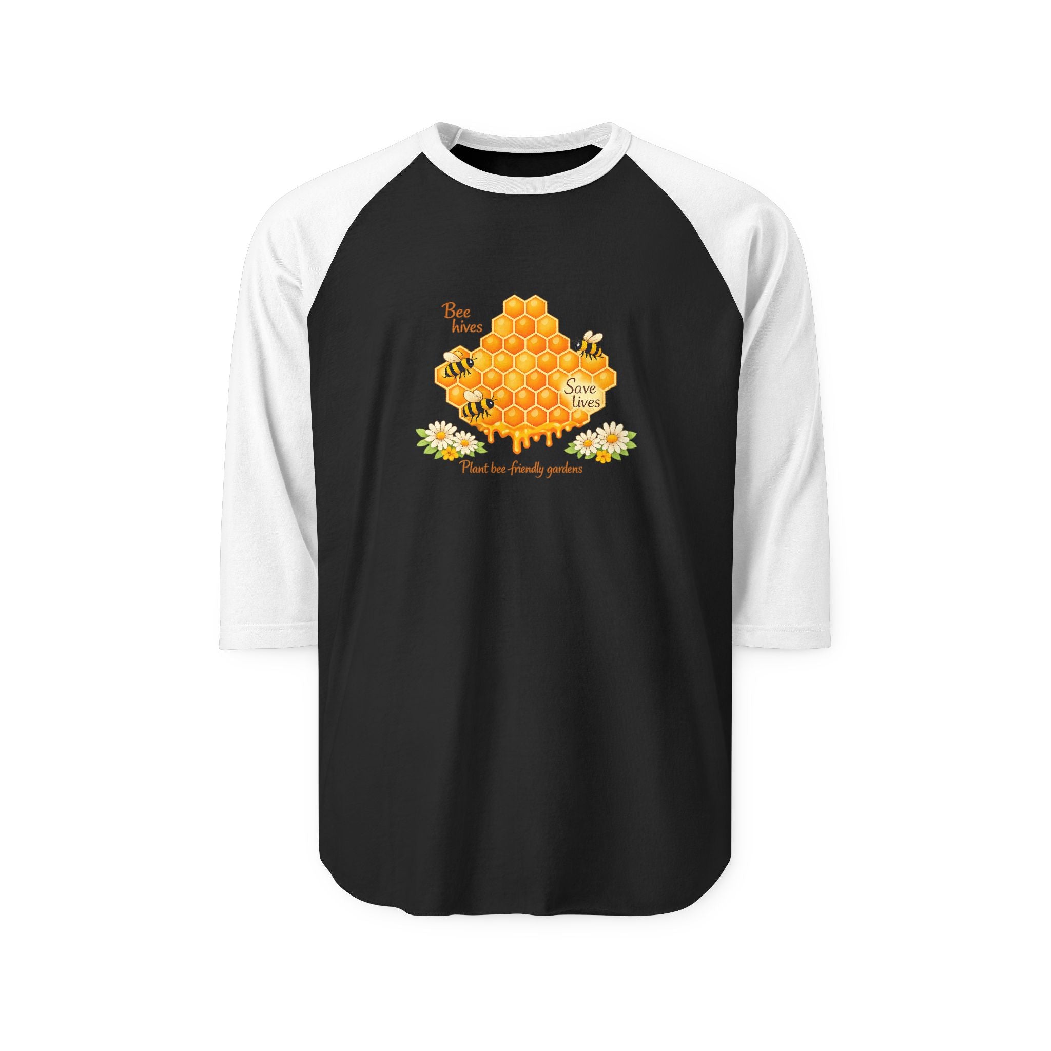 Bee Honeycomb Raglan Shirt — 'Bee Kind' Floral Baseball Tee