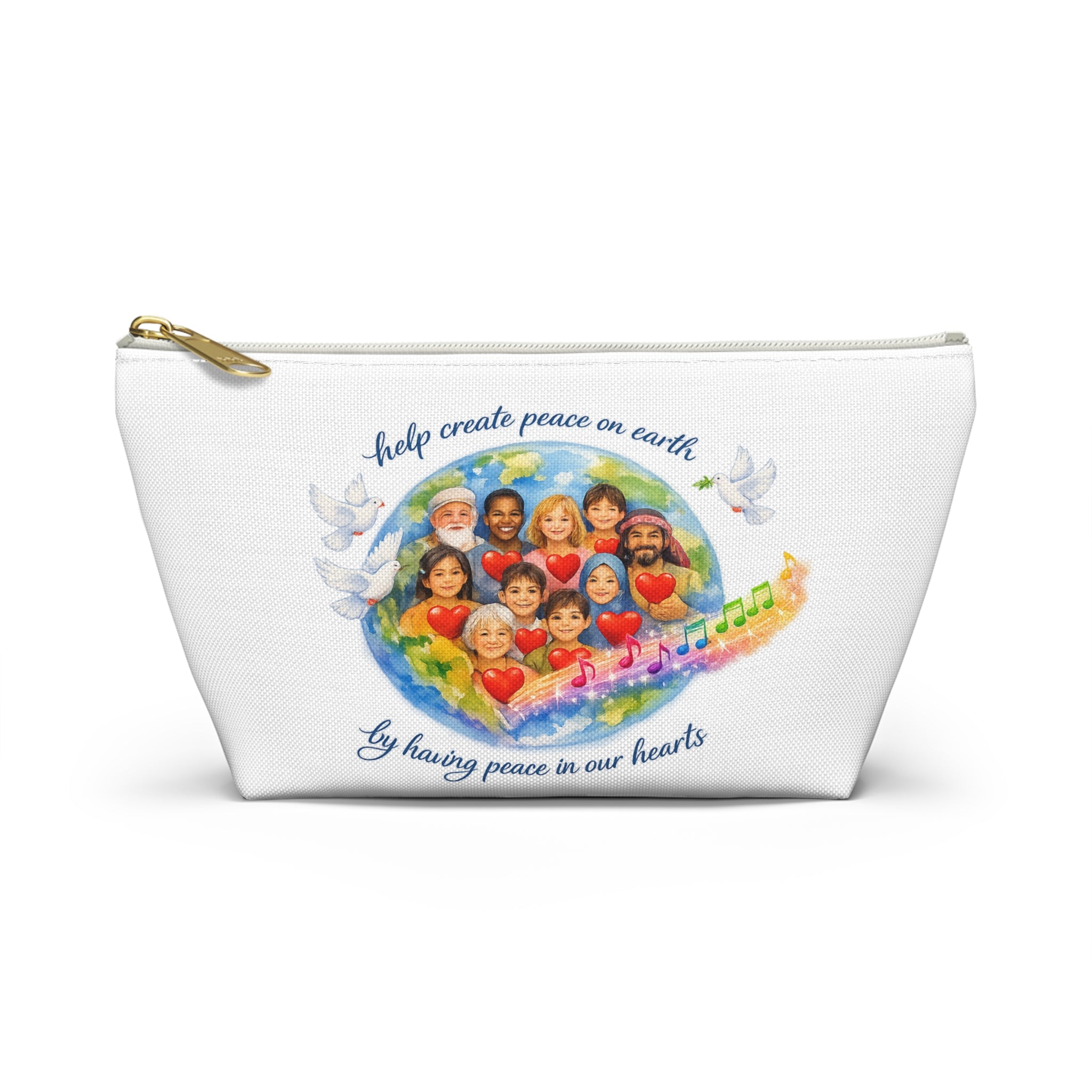 Peace on Earth Accessory Pouch — Inspirational Heart & World Design