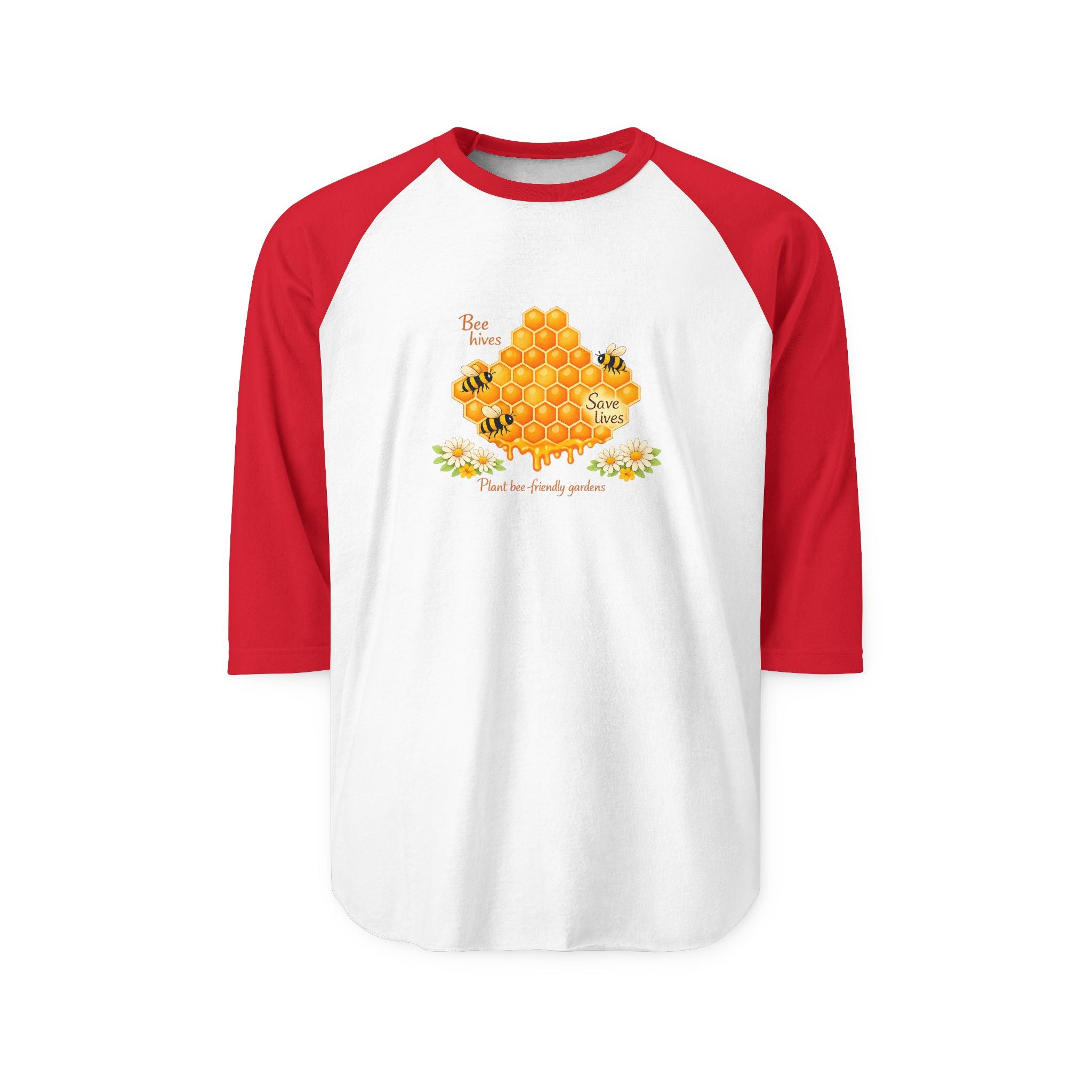 Bee Honeycomb Raglan Shirt — 'Bee Kind' Floral Baseball Tee
