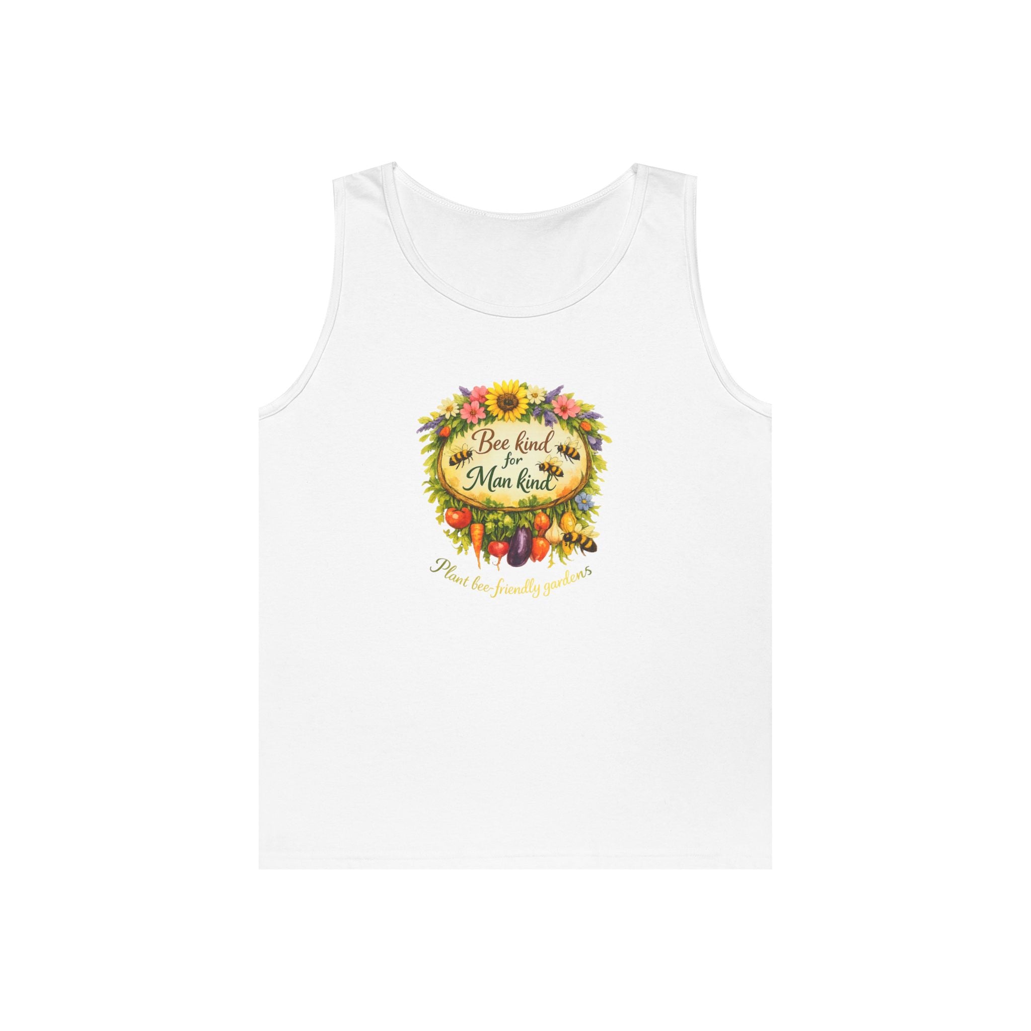 Sunflower Harvest Tank Top — "Bee Kind to mankind" Floral Summer Shirt