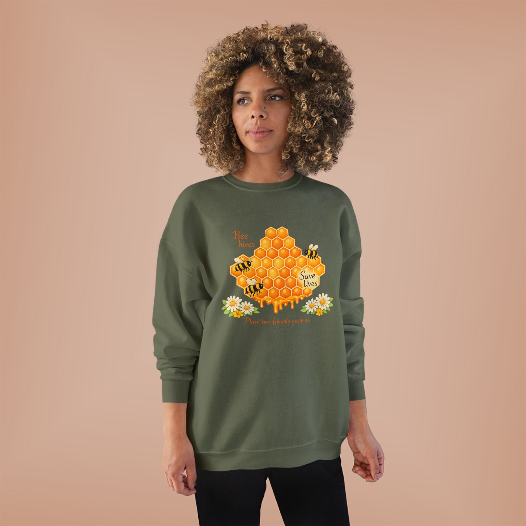 Bee Hive Sweatshirt – Save the Bees Honeycomb Floral Crewneck