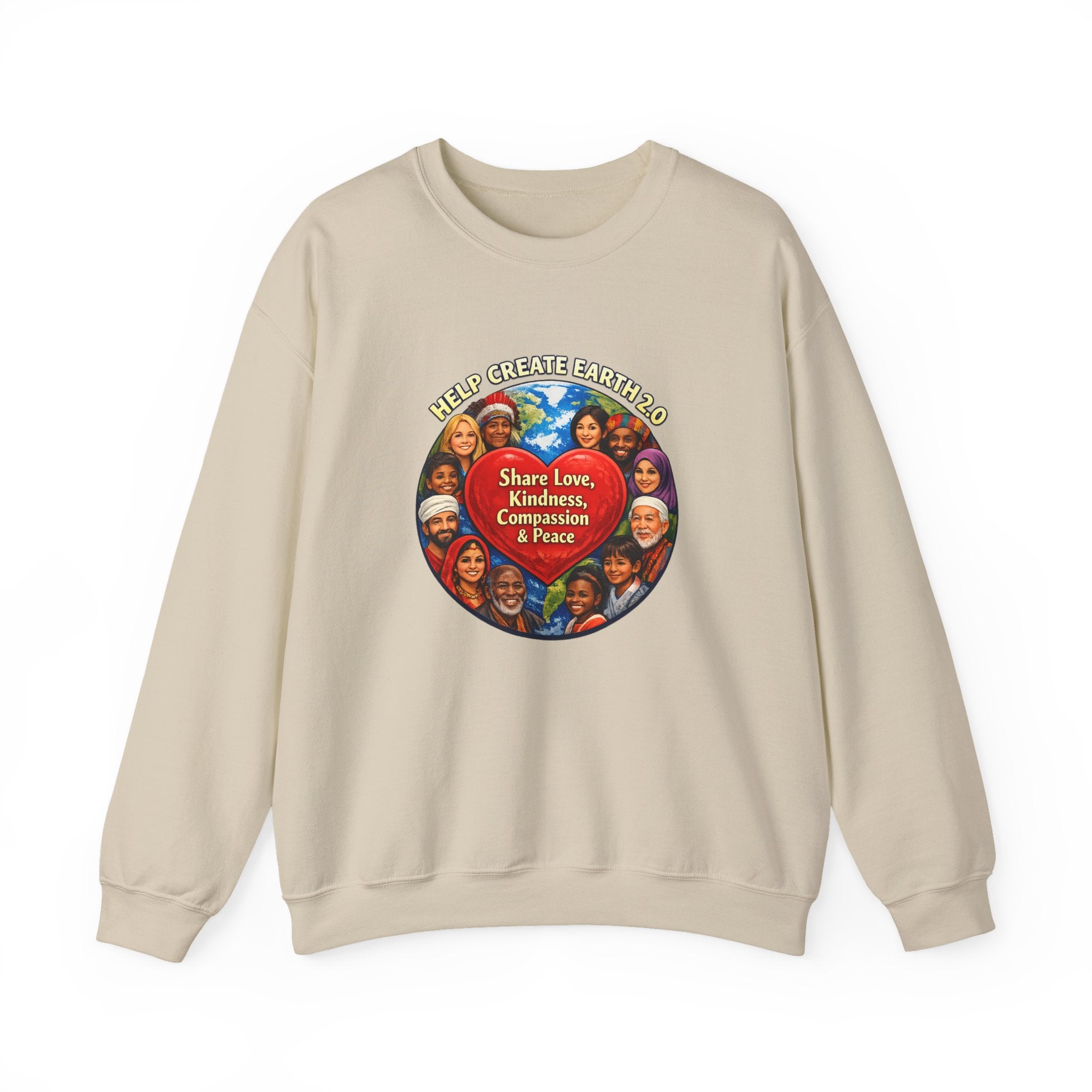 Crewneck Sweatshirt – "Share Love, Kindness, Compassion & Peace" Multicultural Heart Design