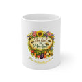 Bee Kind for Mankind 11oz Coffee Mug — Floral, Veggie Garden & Bee-Friendly Message