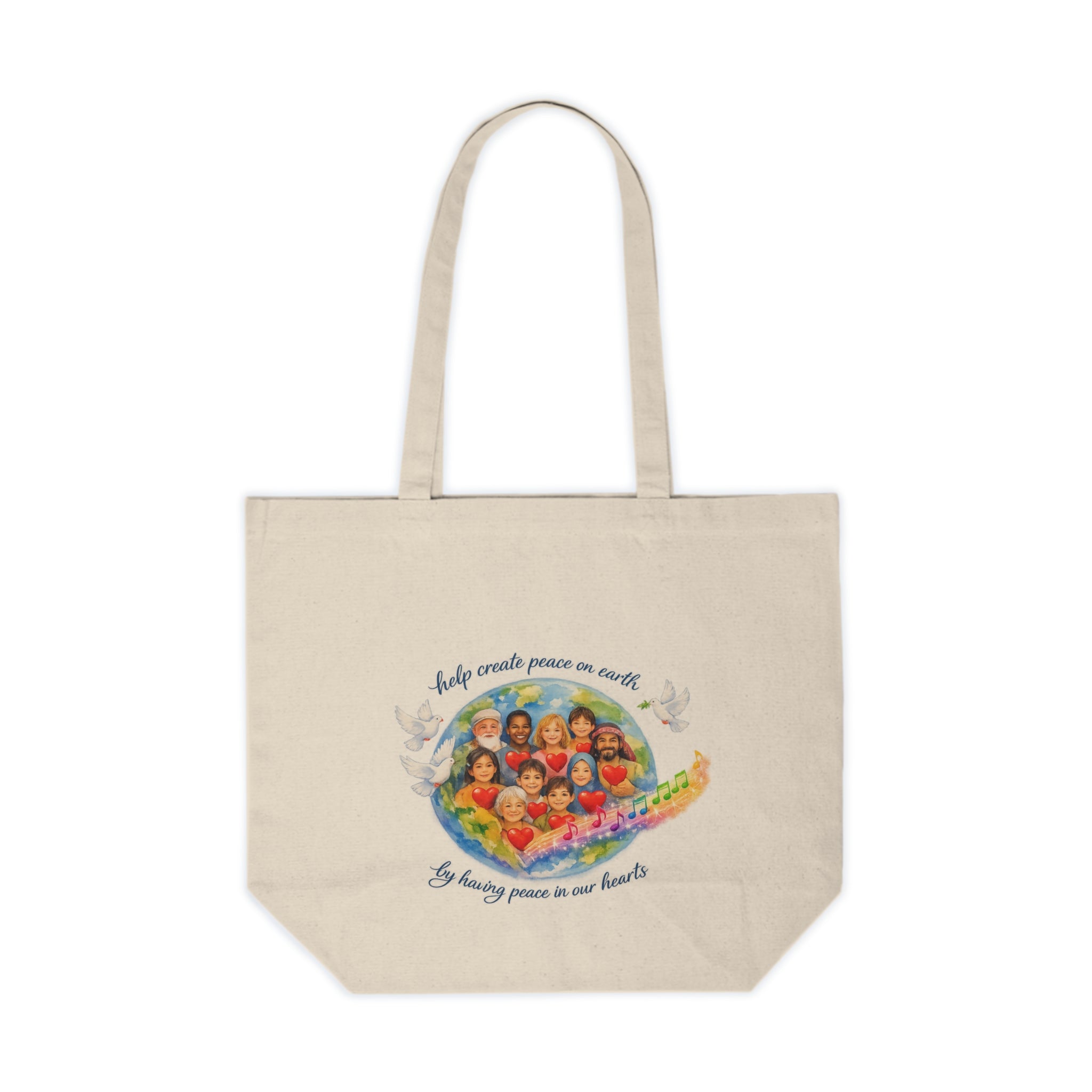 Canvas Tote Bag – "Help Create Peace on Earth" Multicultural Children Earth Illustration