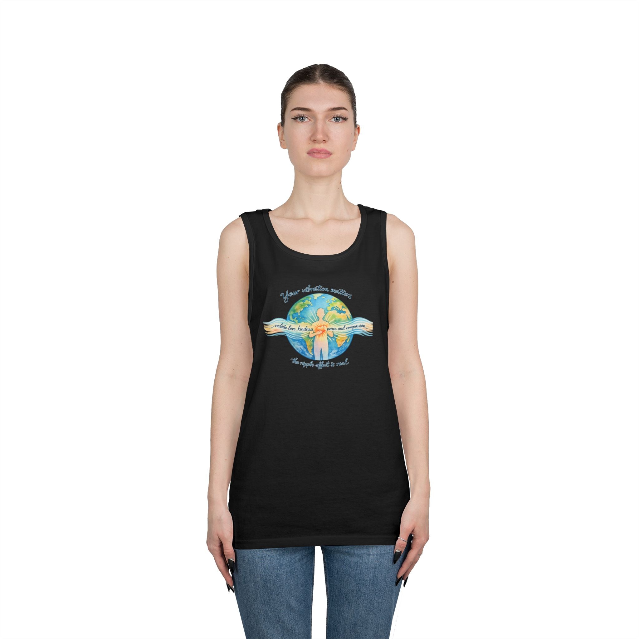 Earth Hug Tank — "Your vibration matters" Eco Positive Graphic Tank Top