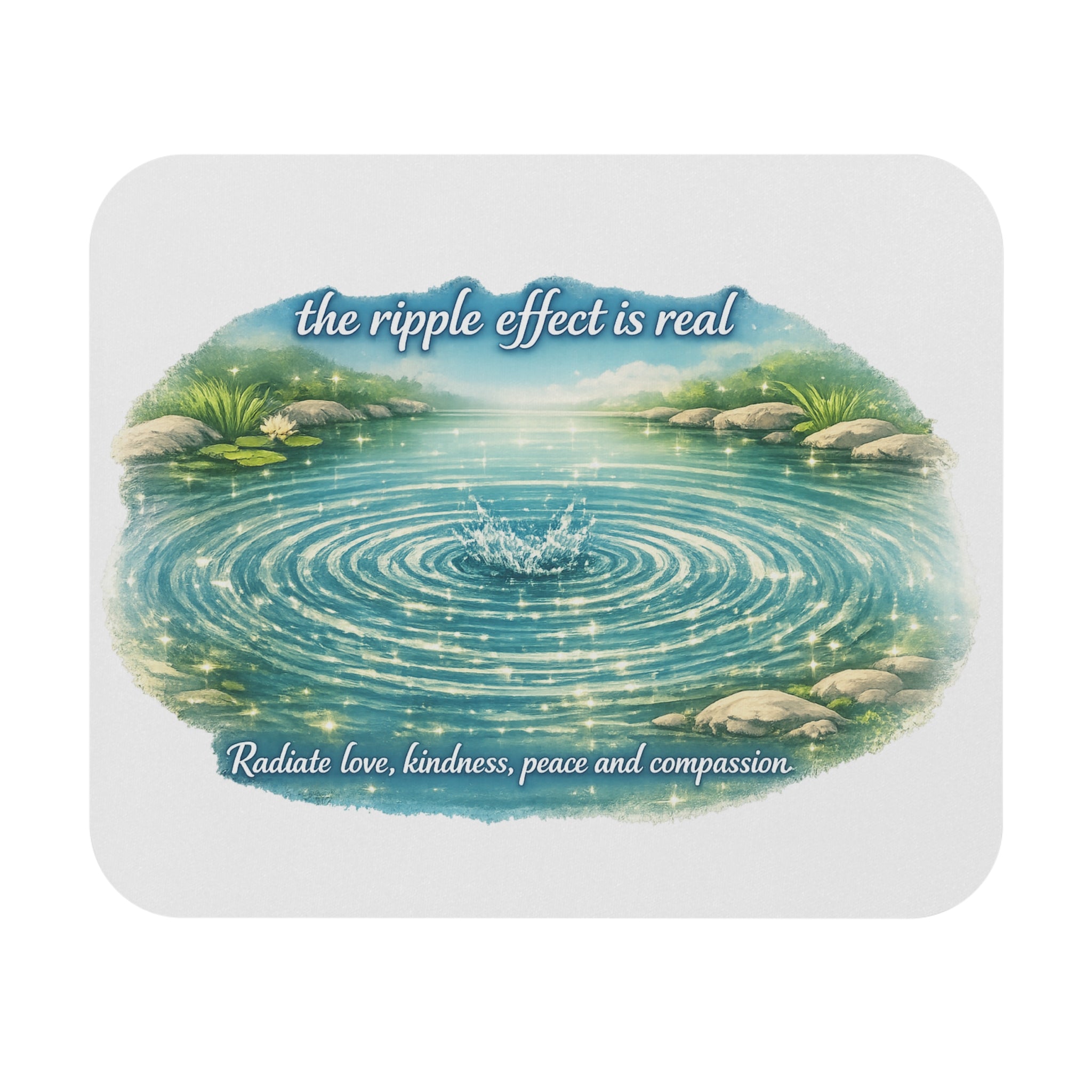 The Ripple Effect Is Real Mouse Pad — Inspirational Desk Mat with 'Radiate love, kindness, peace and compassion'