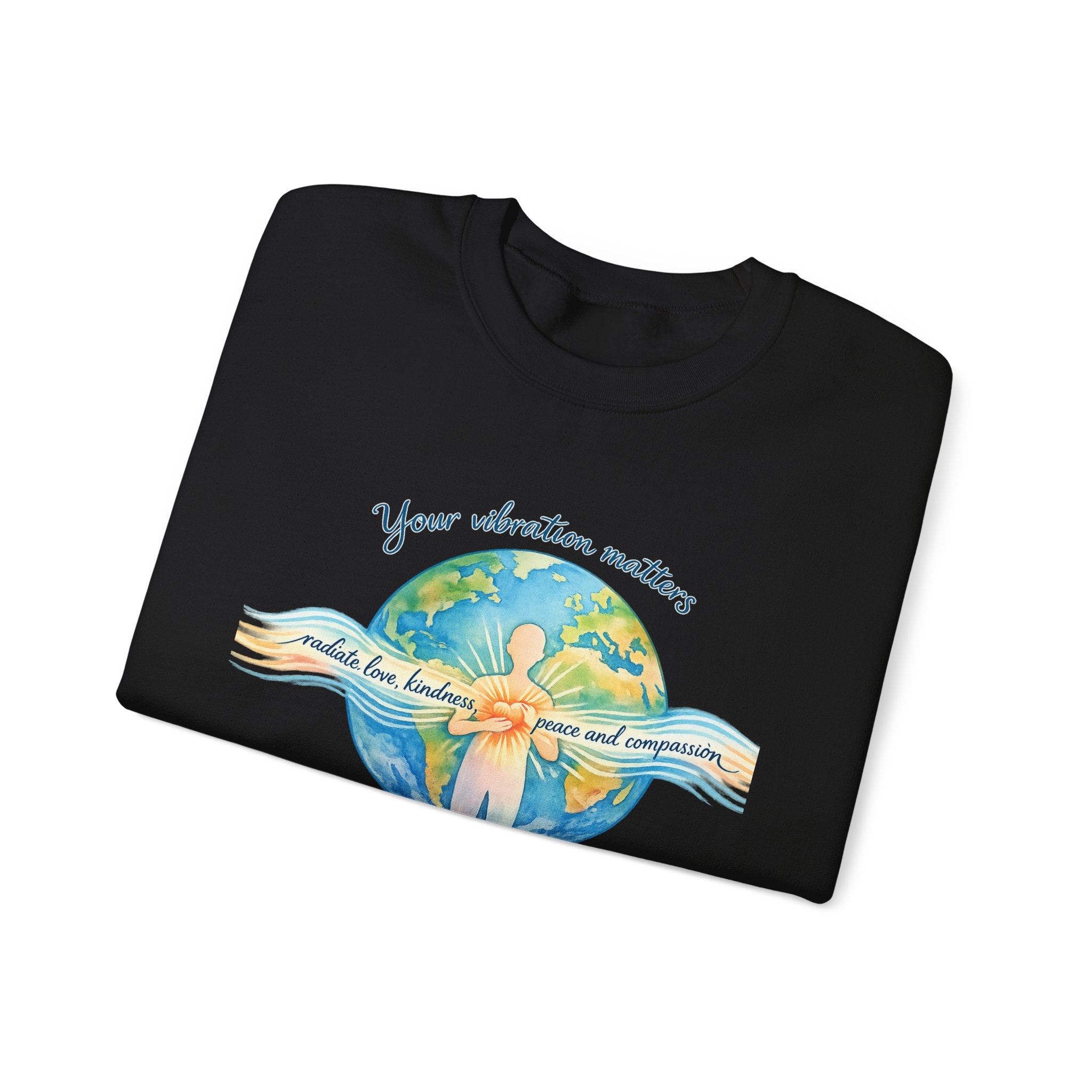 Crewneck Sweatshirt — "Your Vibration Matters" Earth & Heart Graphic
