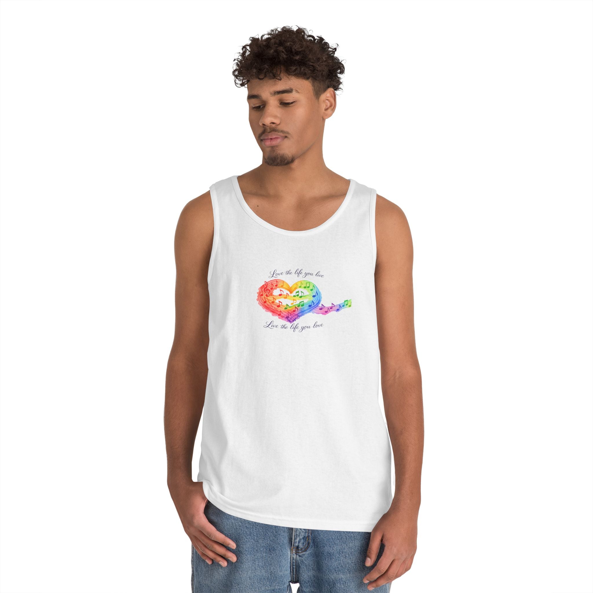 Rainbow Heart Tank Top — "Love the life you live"