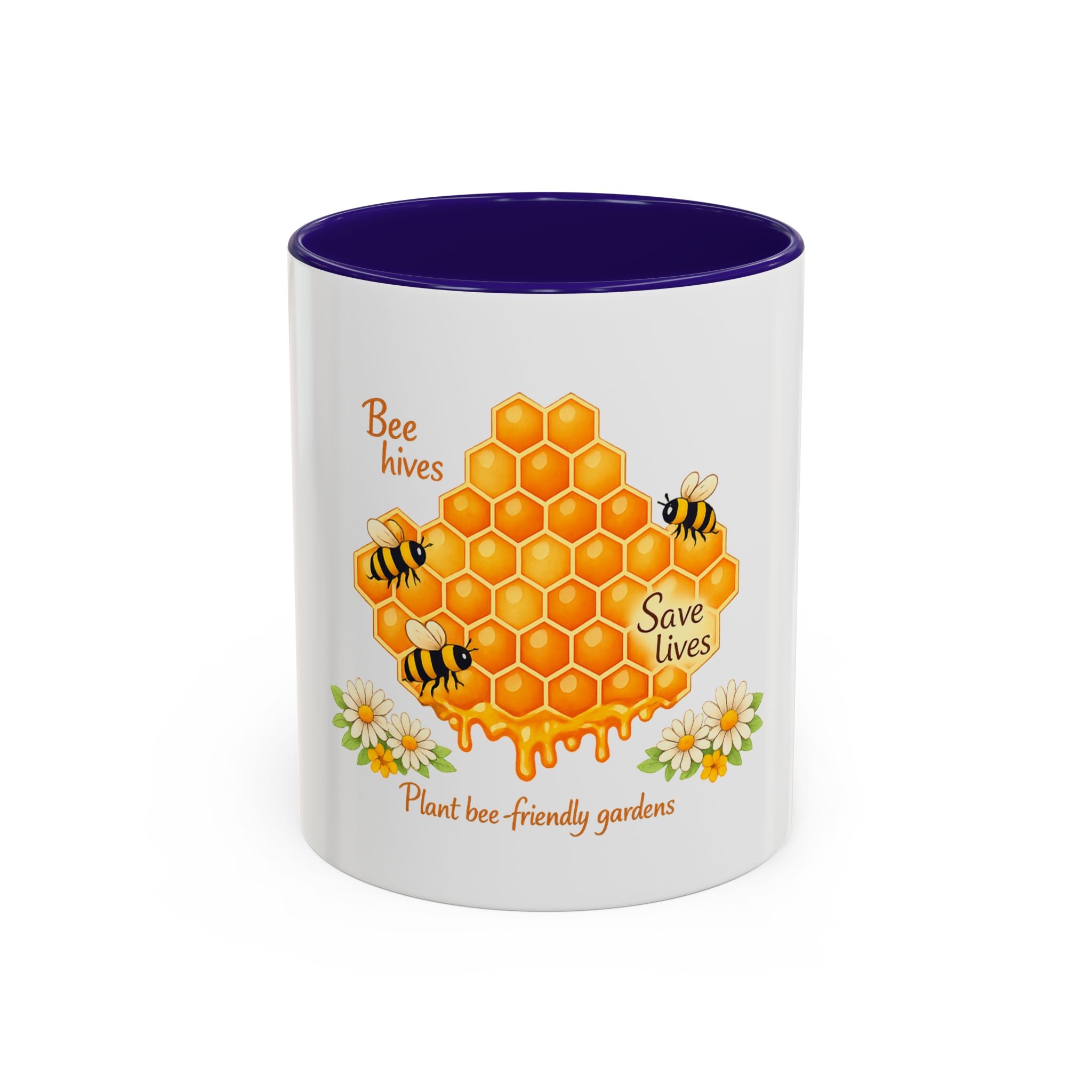 Bee-Friendly Honeycomb Mug — “Bee hives Save Lives” 11oz/15oz