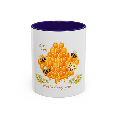 Bee-Friendly Honeycomb Mug — “Bee hives Save Lives” 11oz/15oz