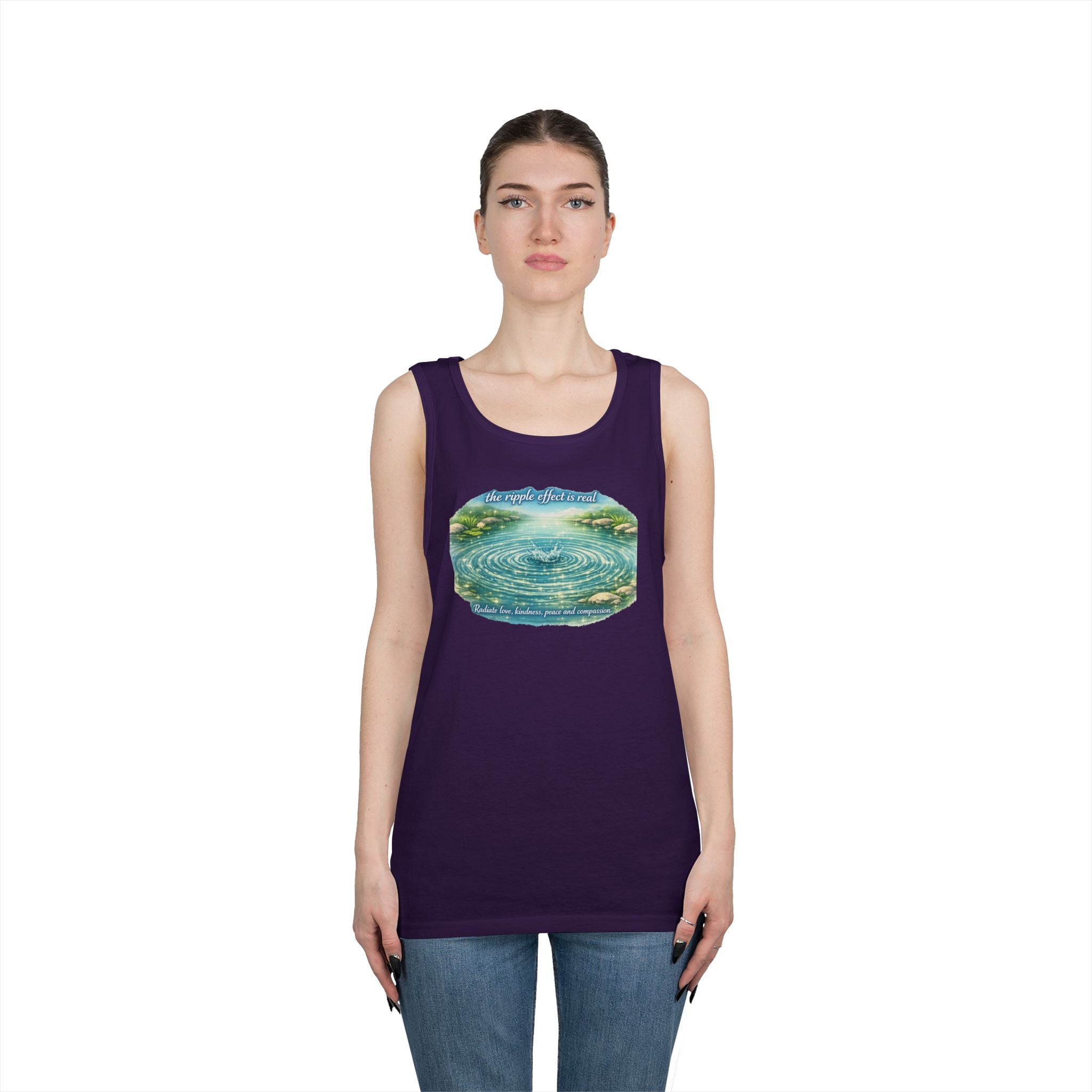 Lake Ripple Nature Tank Top — Serene Watercolor Mountain Pond Design