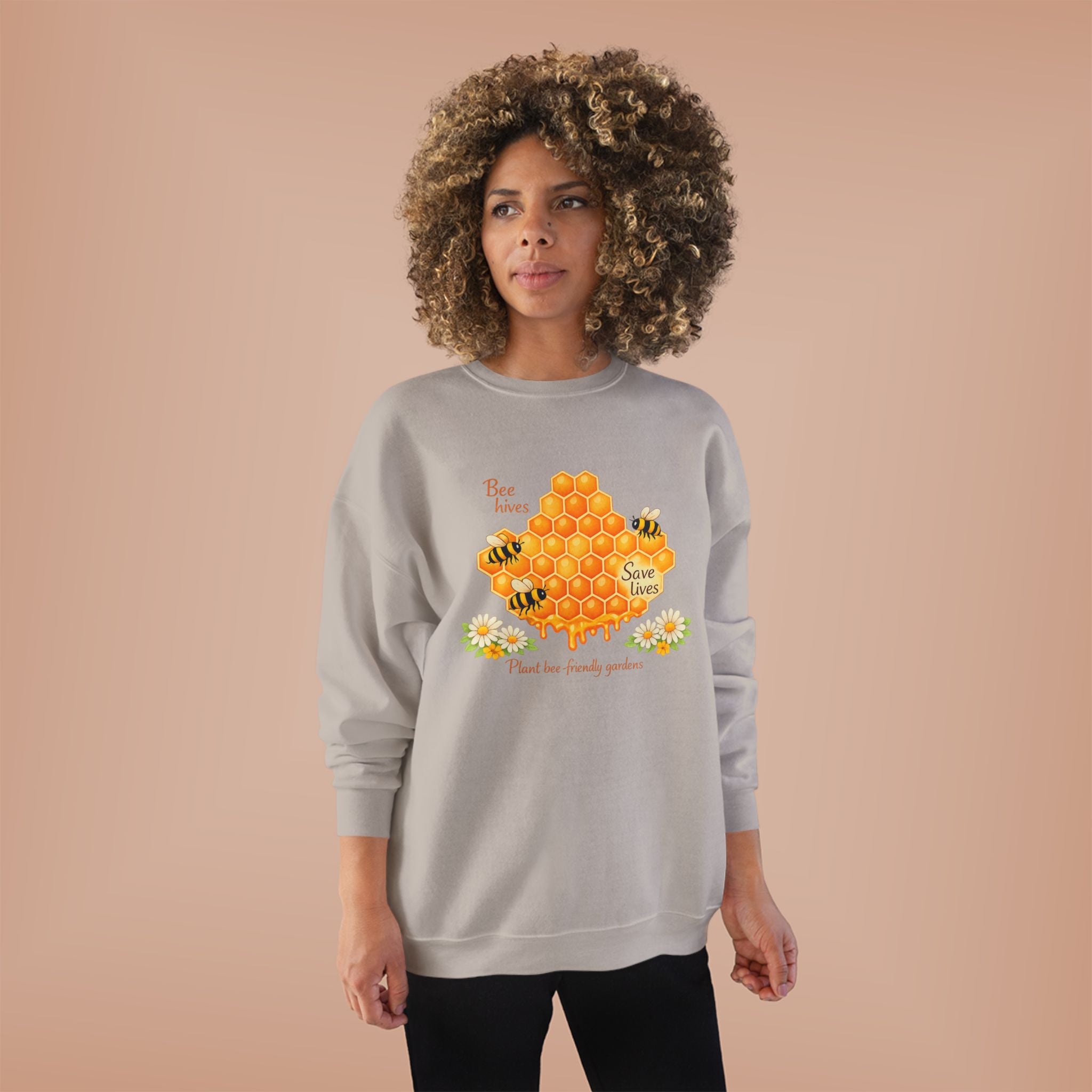 Bee Hive Sweatshirt – Save the Bees Honeycomb Floral Crewneck