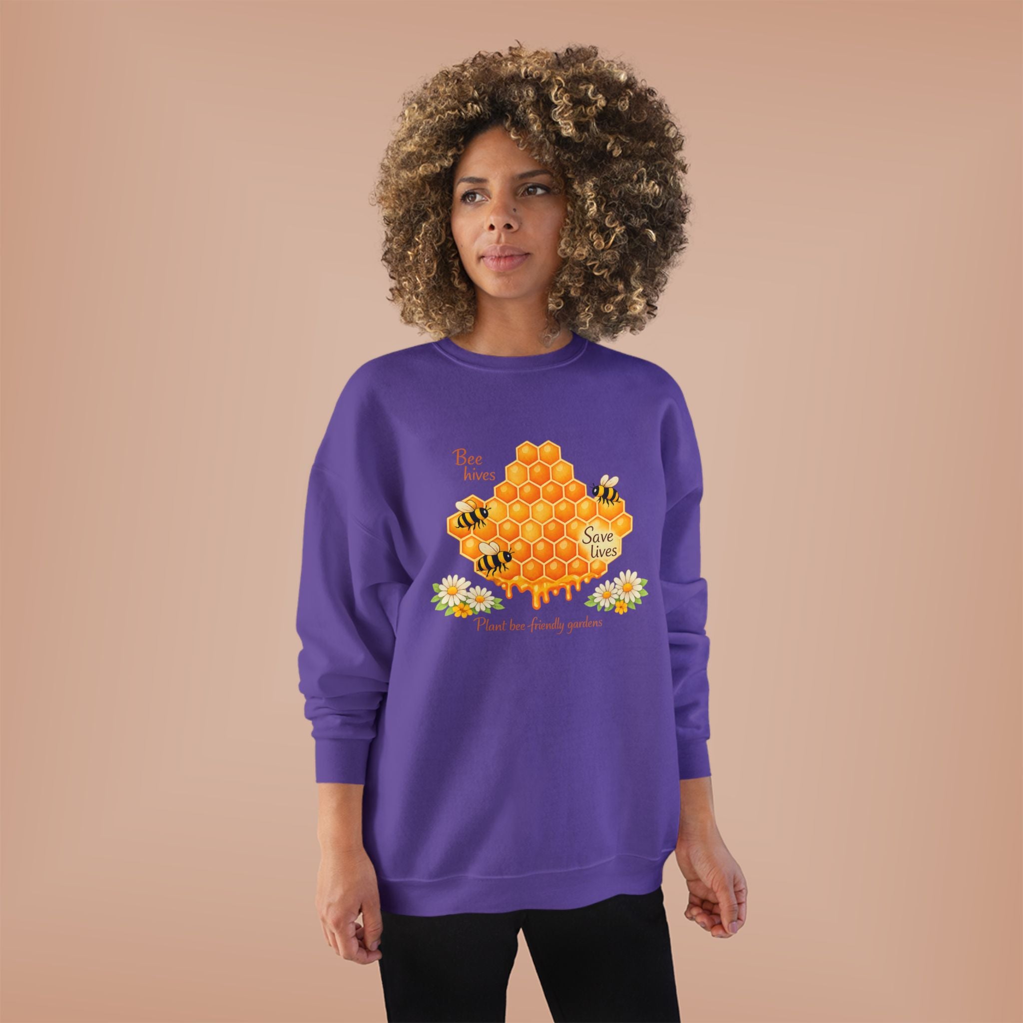 Bee Hive Sweatshirt – Save the Bees Honeycomb Floral Crewneck