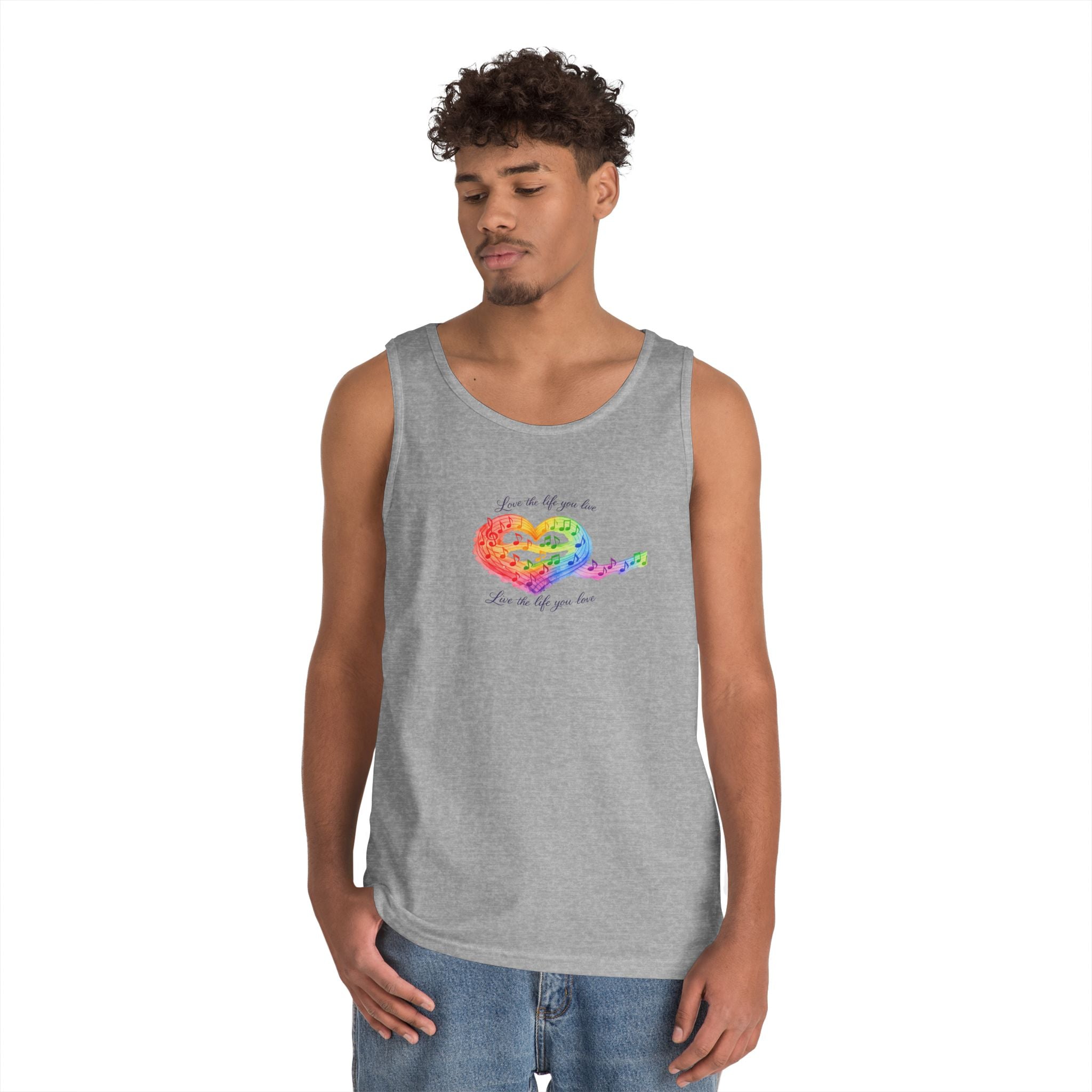 Rainbow Heart Tank Top — "Love the life you live"