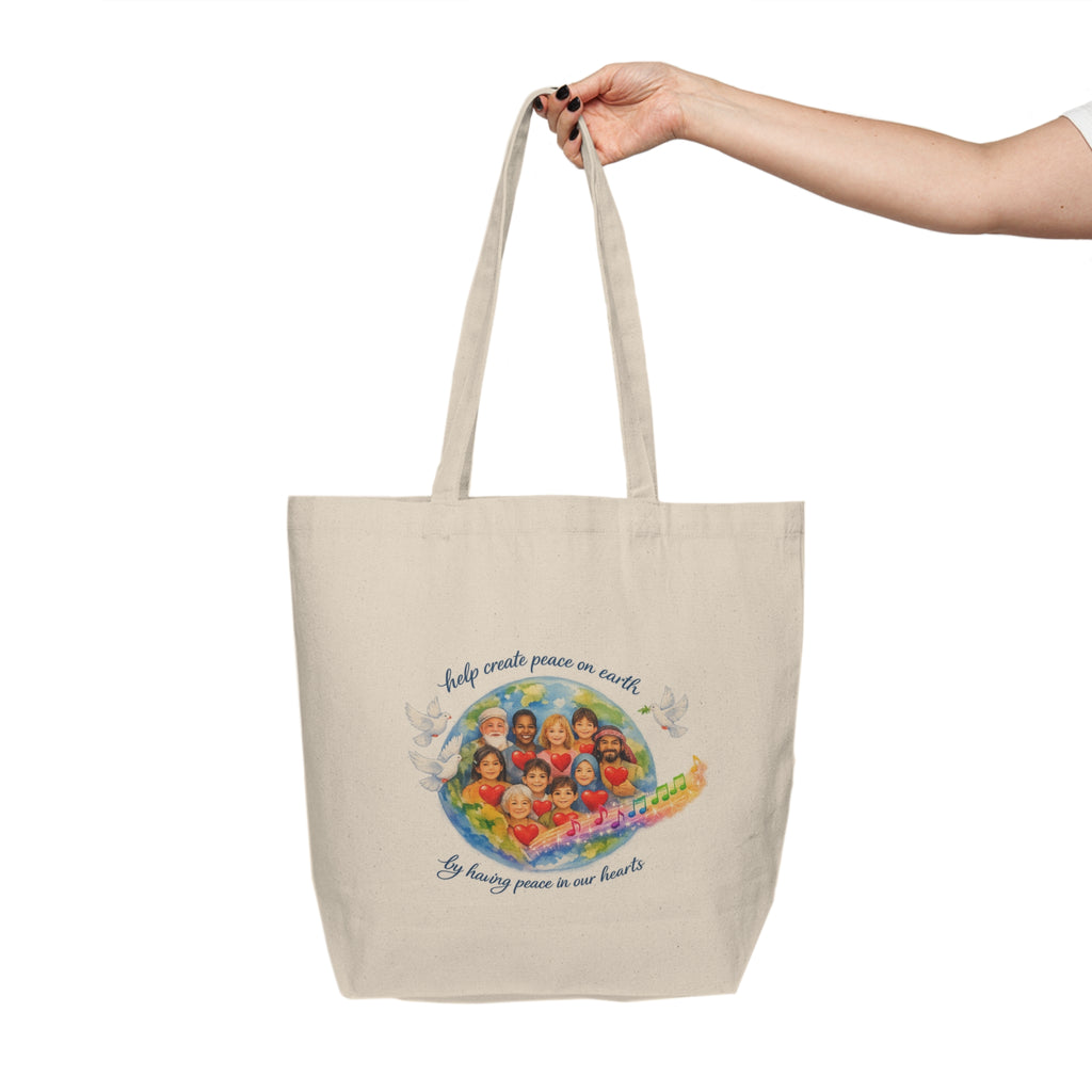 Canvas Tote Bag – "Help Create Peace on Earth" Multicultural Children Earth Illustration