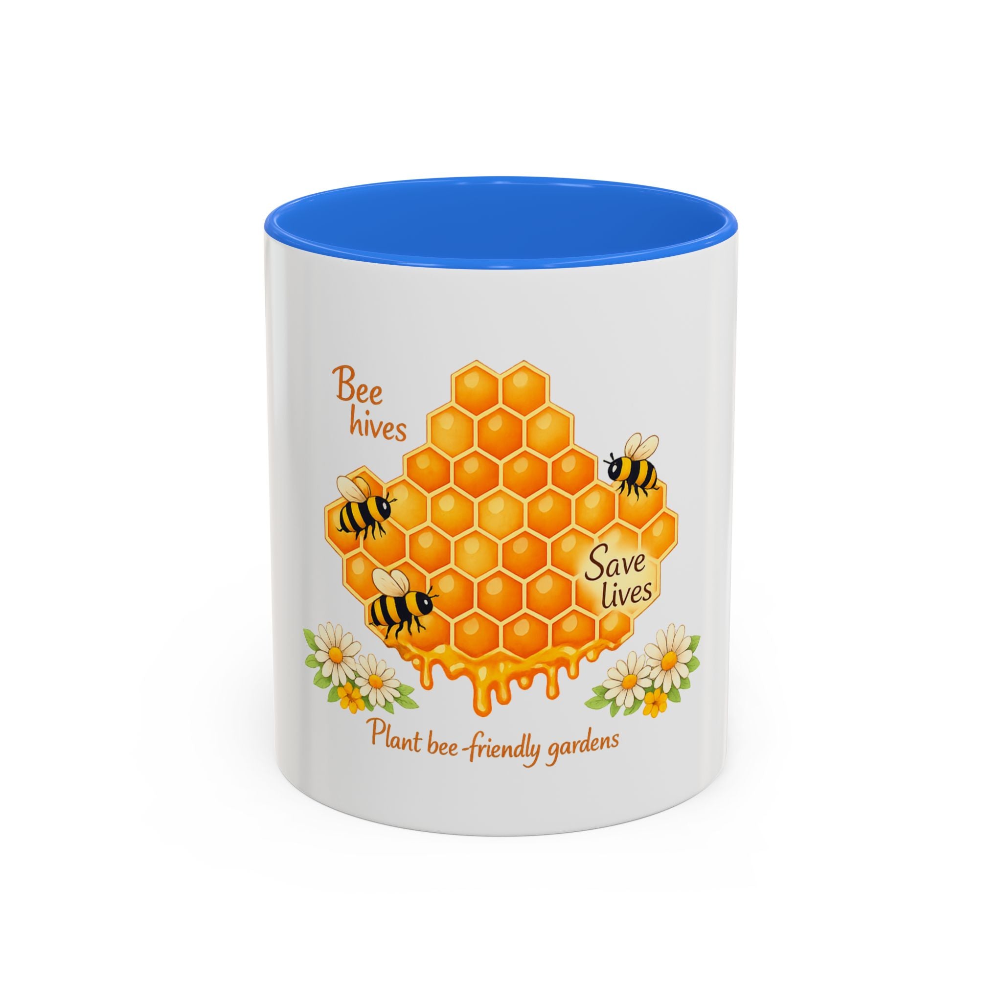 Bee-Friendly Honeycomb Mug — “Bee hives Save Lives” 11oz/15oz