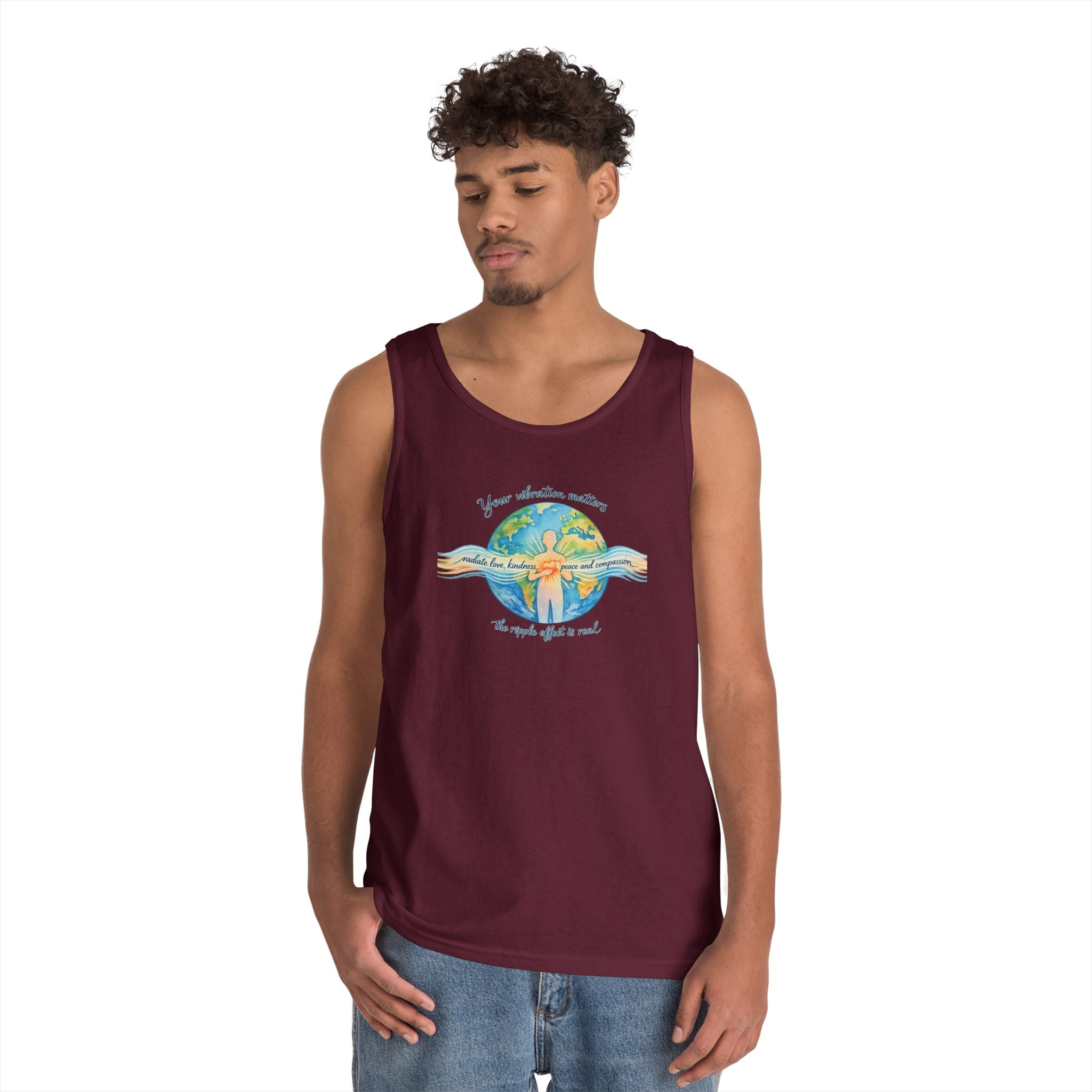 Earth Hug Tank — "Your vibration matters" Eco Positive Graphic Tank Top