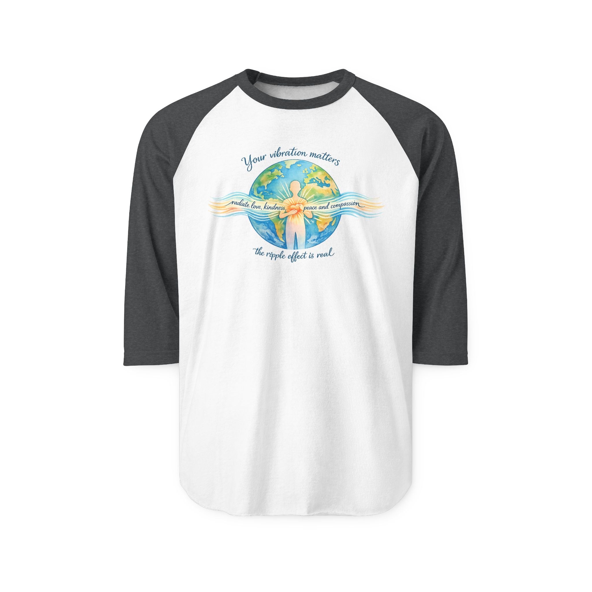 Vibrate Peace Raglan Shirt — Radiate Peace, Love & Kindness 3/4 Sleeve