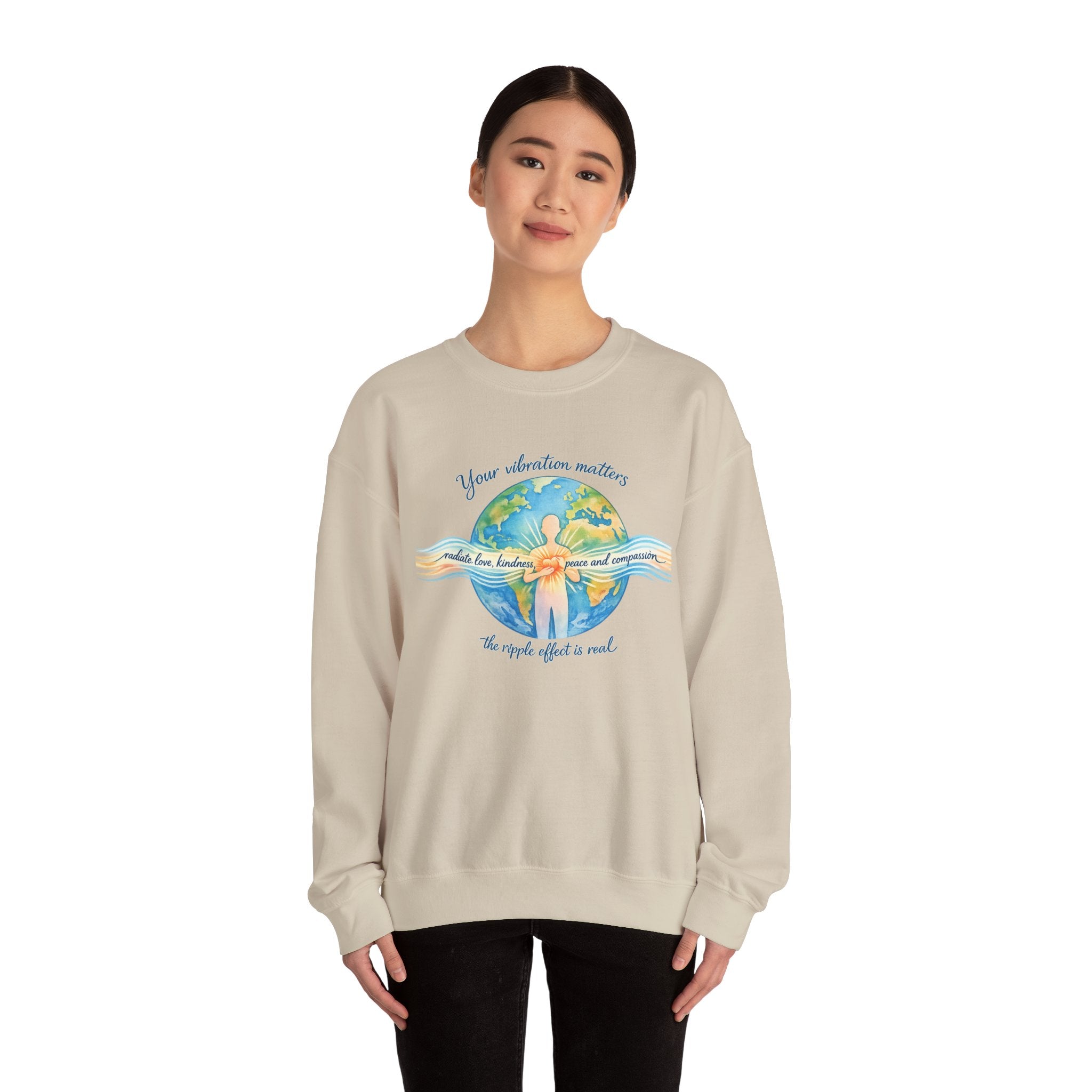 Crewneck Sweatshirt — "Your Vibration Matters" Earth & Heart Graphic