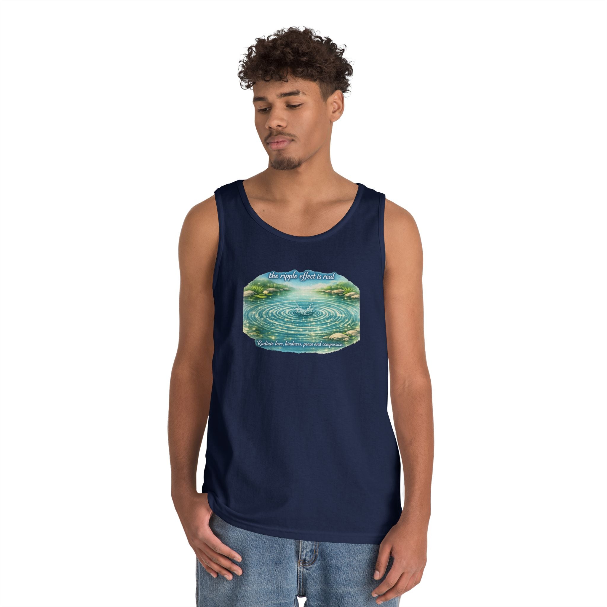 Lake Ripple Nature Tank Top — Serene Watercolor Mountain Pond Design