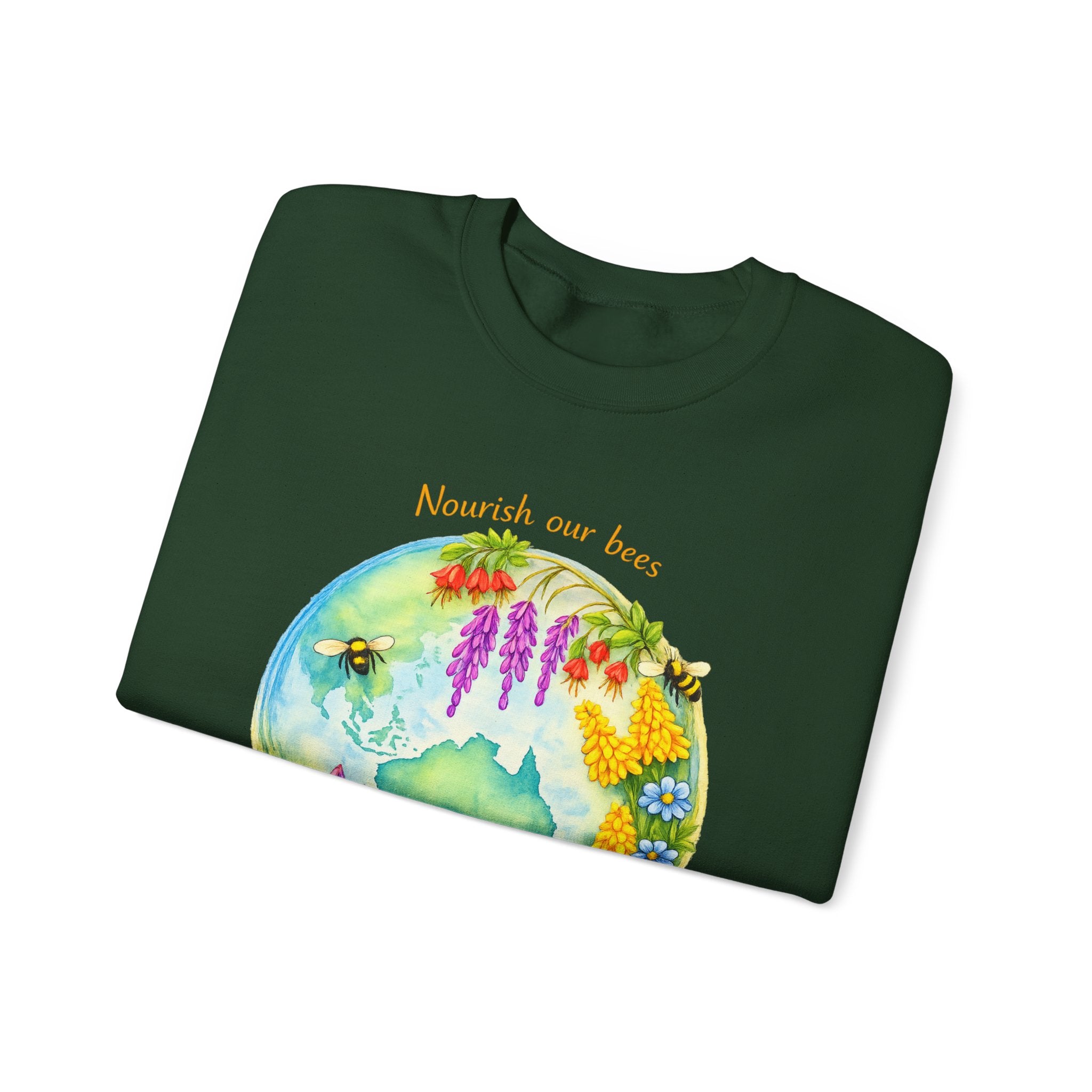 Crewneck Sweatshirt – "Nourish Our Bees, Feed Our People" Floral Australia Bee Conservation Design