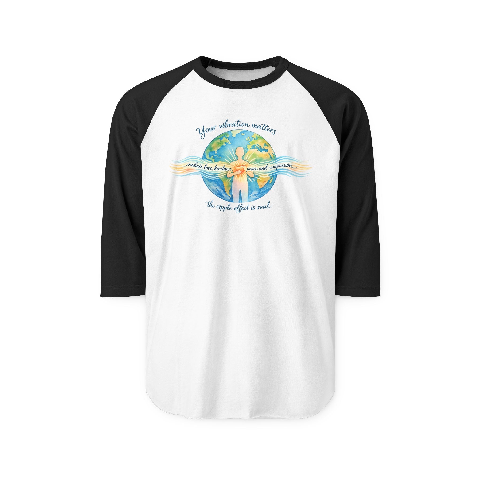 Vibrate Peace Raglan Shirt — Radiate Peace, Love & Kindness 3/4 Sleeve