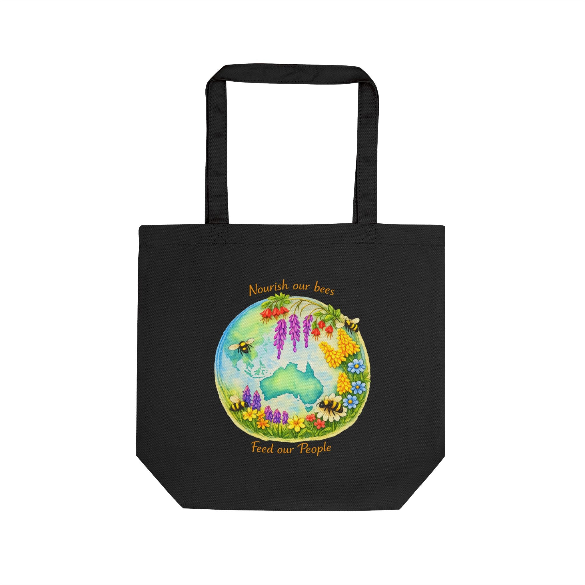 Eco Tote Bag - Australia Floral Earth Design "Nourish Our Land, Feed Our People"