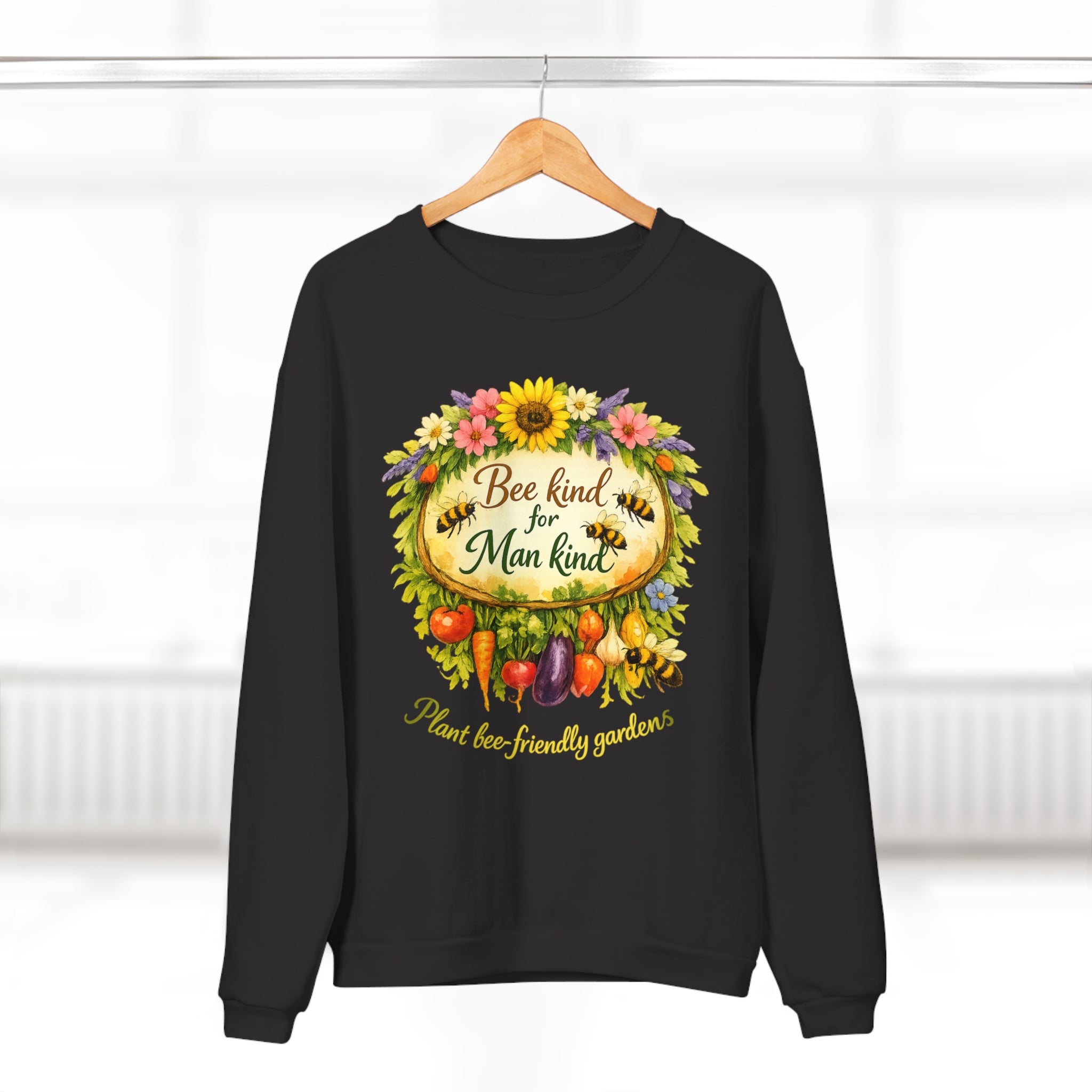 Bee Kind for Mankind Sweatshirt — Floral Sunflower & Bee Graphic Crewneck