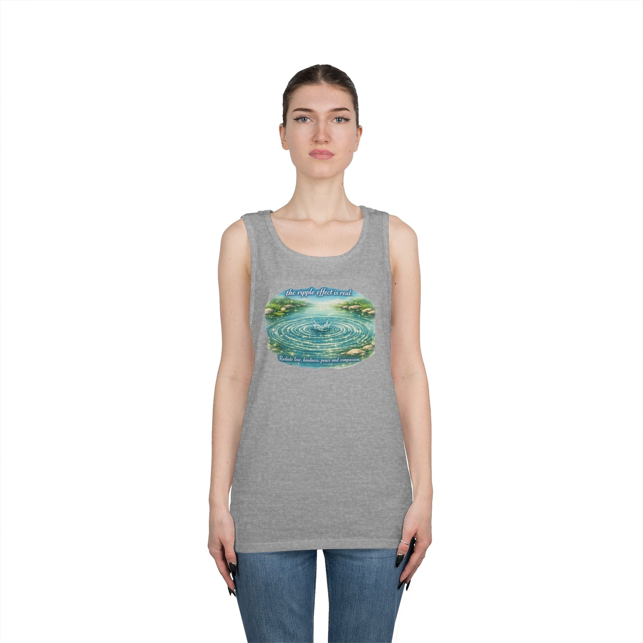 Lake Ripple Nature Tank Top — Serene Watercolor Mountain Pond Design