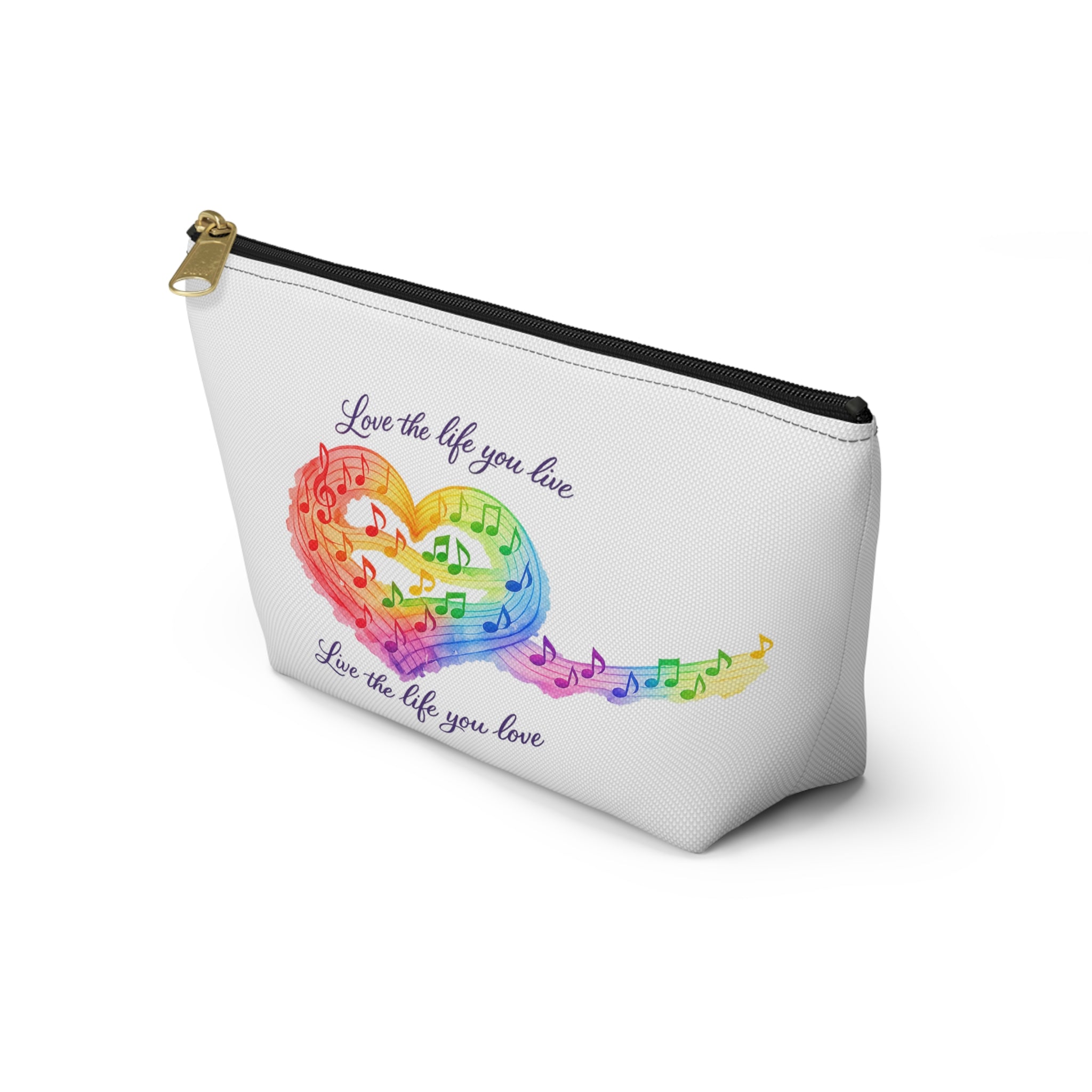 Rainbow Music Heart Accessory Pouch — 'Love the Life You Live' Toiletry Bag