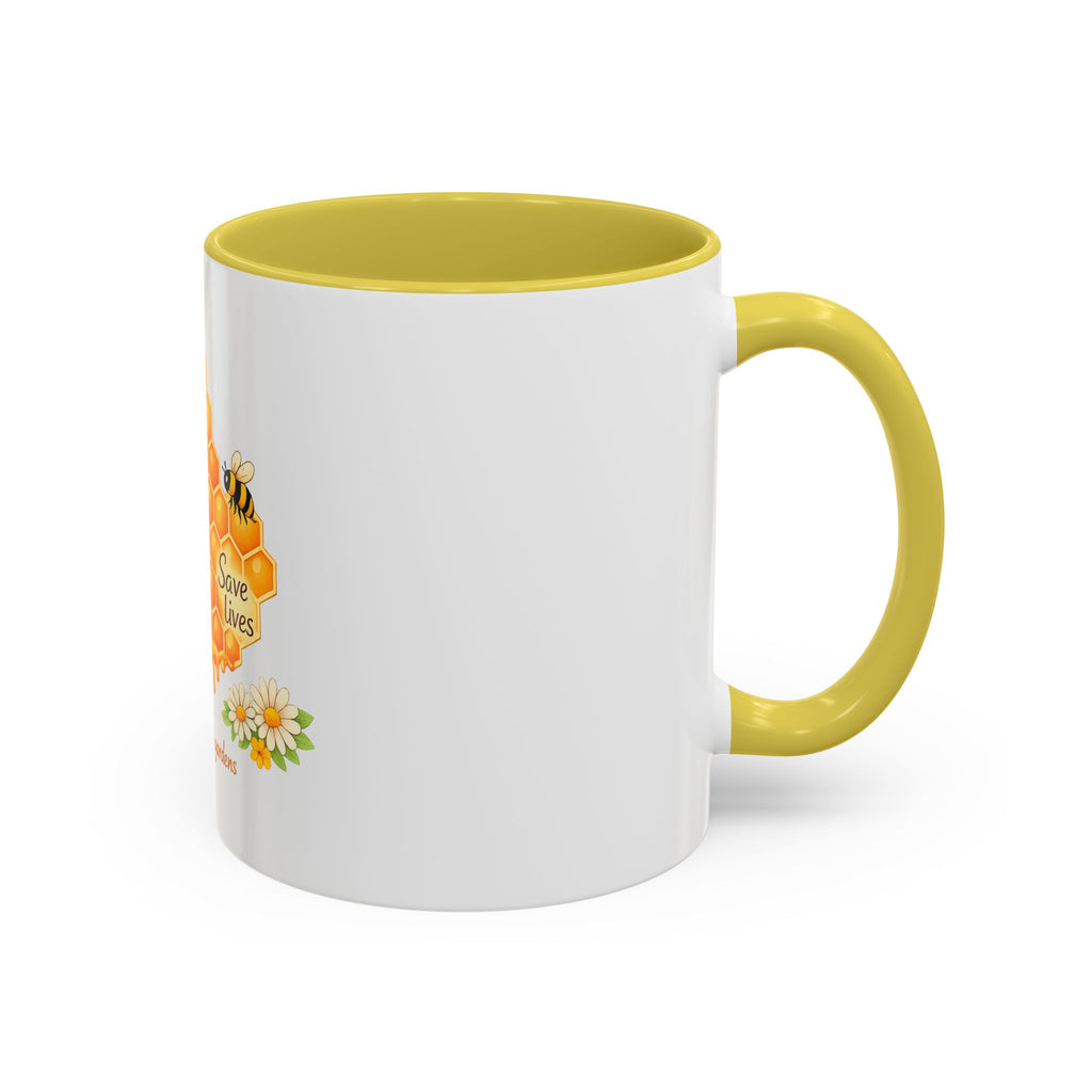Bee-Friendly Honeycomb Mug — “Bee hives Save Lives” 11oz/15oz