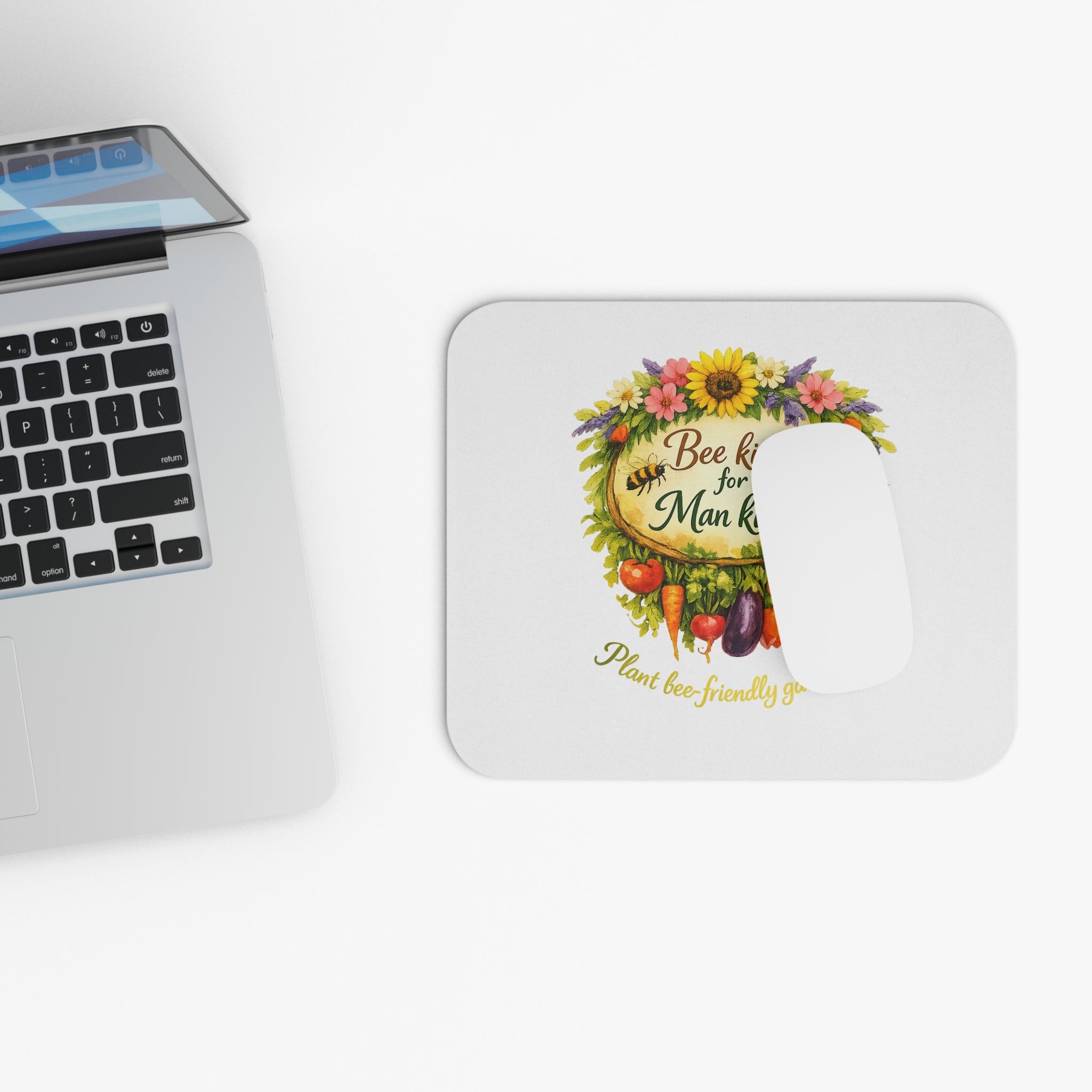 Mouse Pad — "Bee Kind for Man Kind" Garden Desk Mat (Plant Bee-Friendly Gardens)