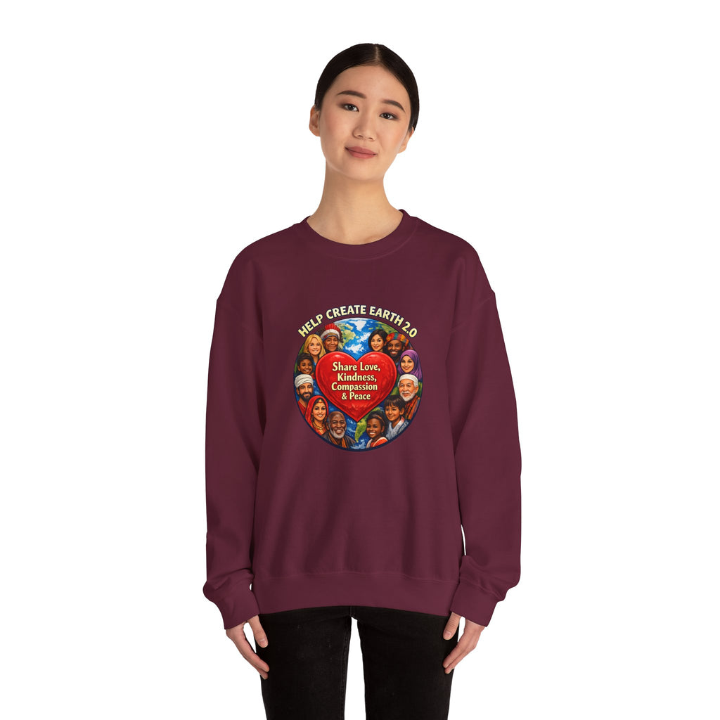 Crewneck Sweatshirt – "Share Love, Kindness, Compassion & Peace" Multicultural Heart Design