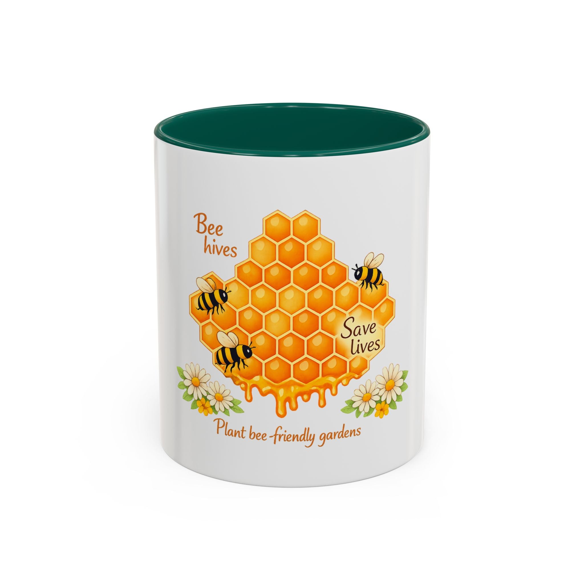 Bee-Friendly Honeycomb Mug — “Bee hives Save Lives” 11oz/15oz