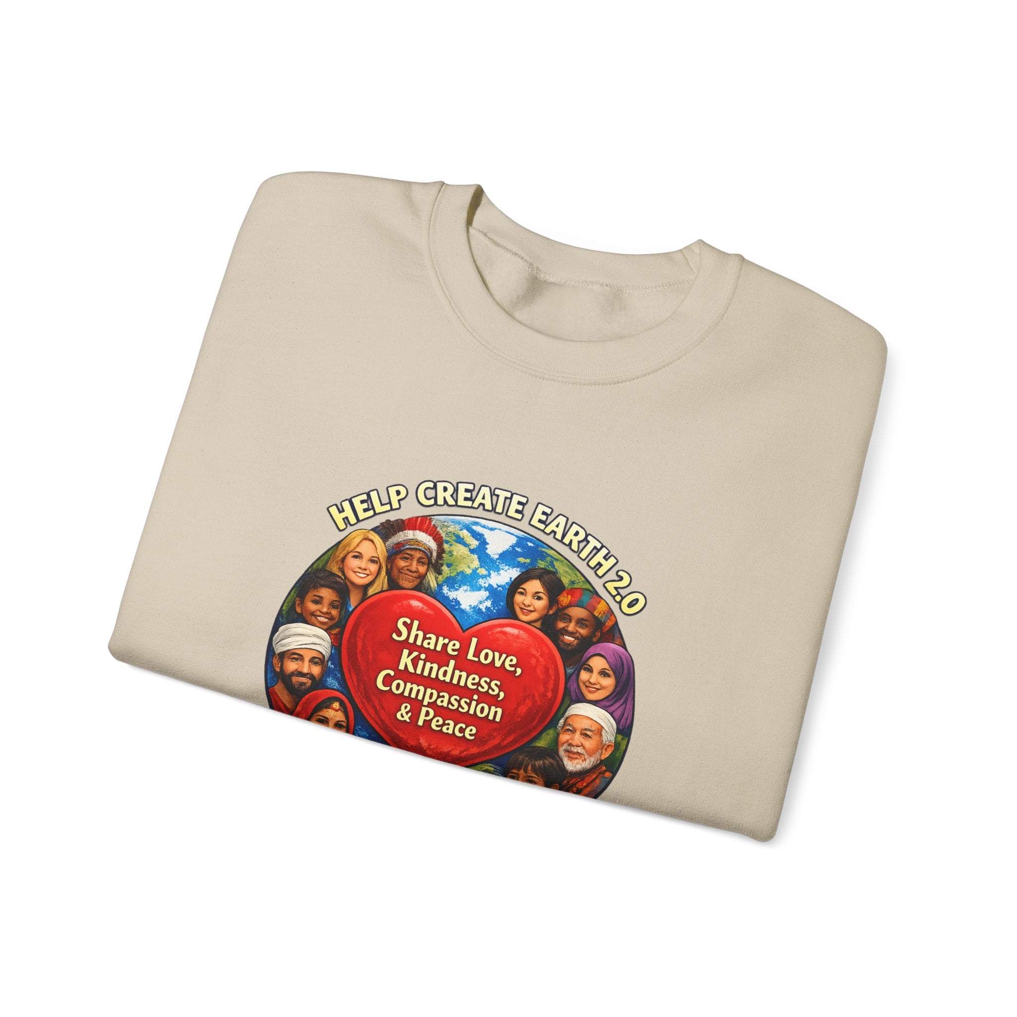 Crewneck Sweatshirt – "Share Love, Kindness, Compassion & Peace" Multicultural Heart Design