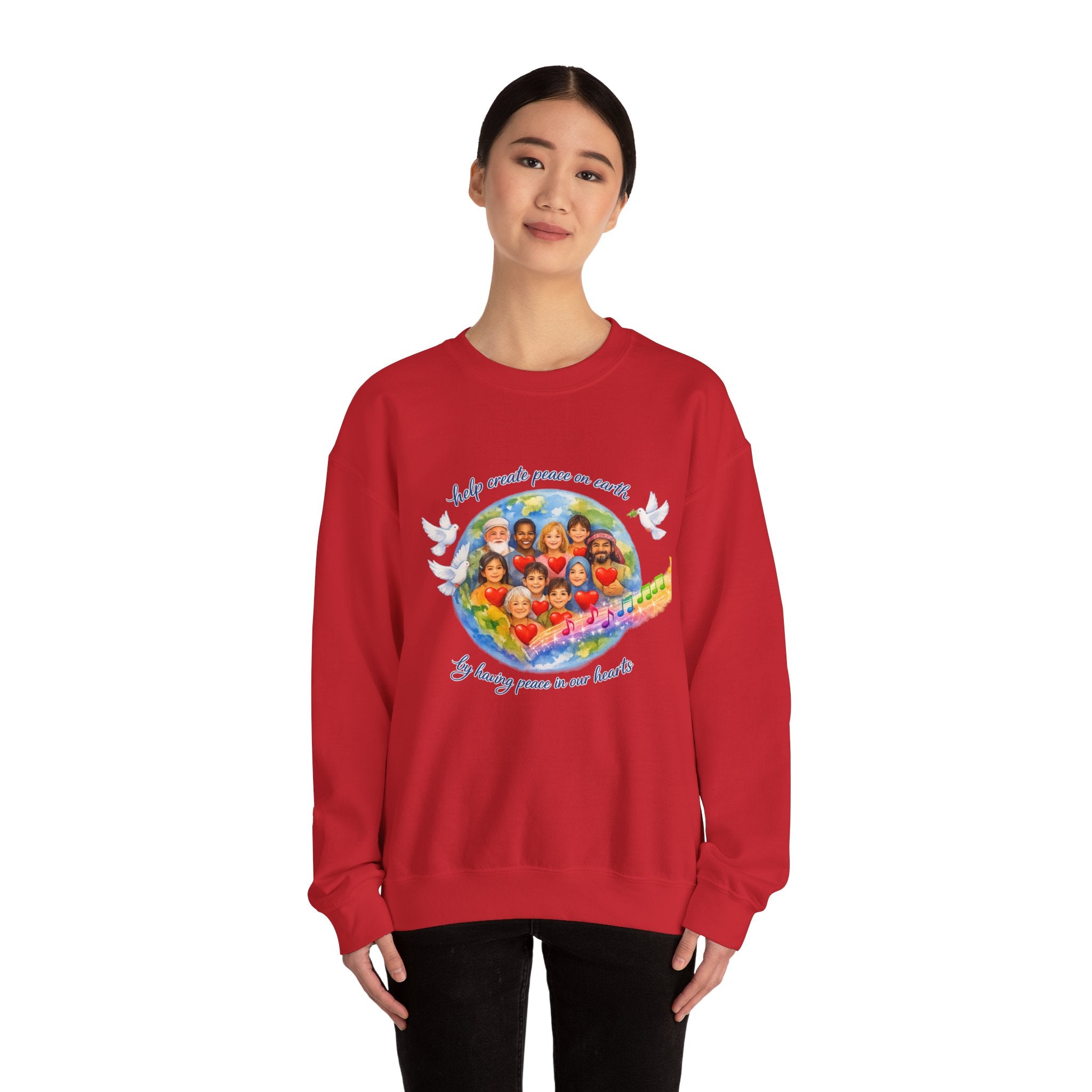 Peace on Earth Crewneck Sweatshirt — "Help Create Peace on Earth" Kids of the World Design