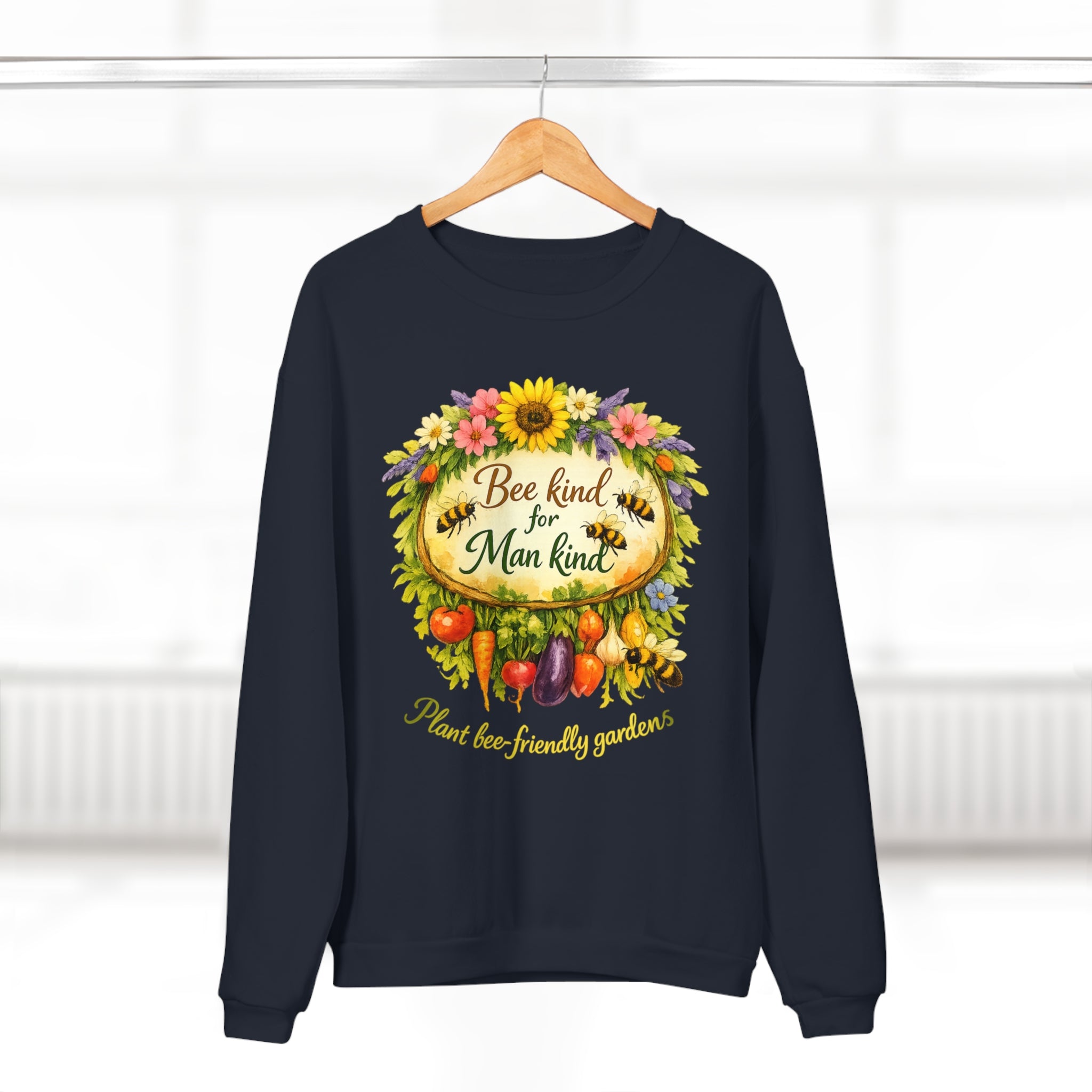 Bee Kind for Mankind Sweatshirt — Floral Sunflower & Bee Graphic Crewneck